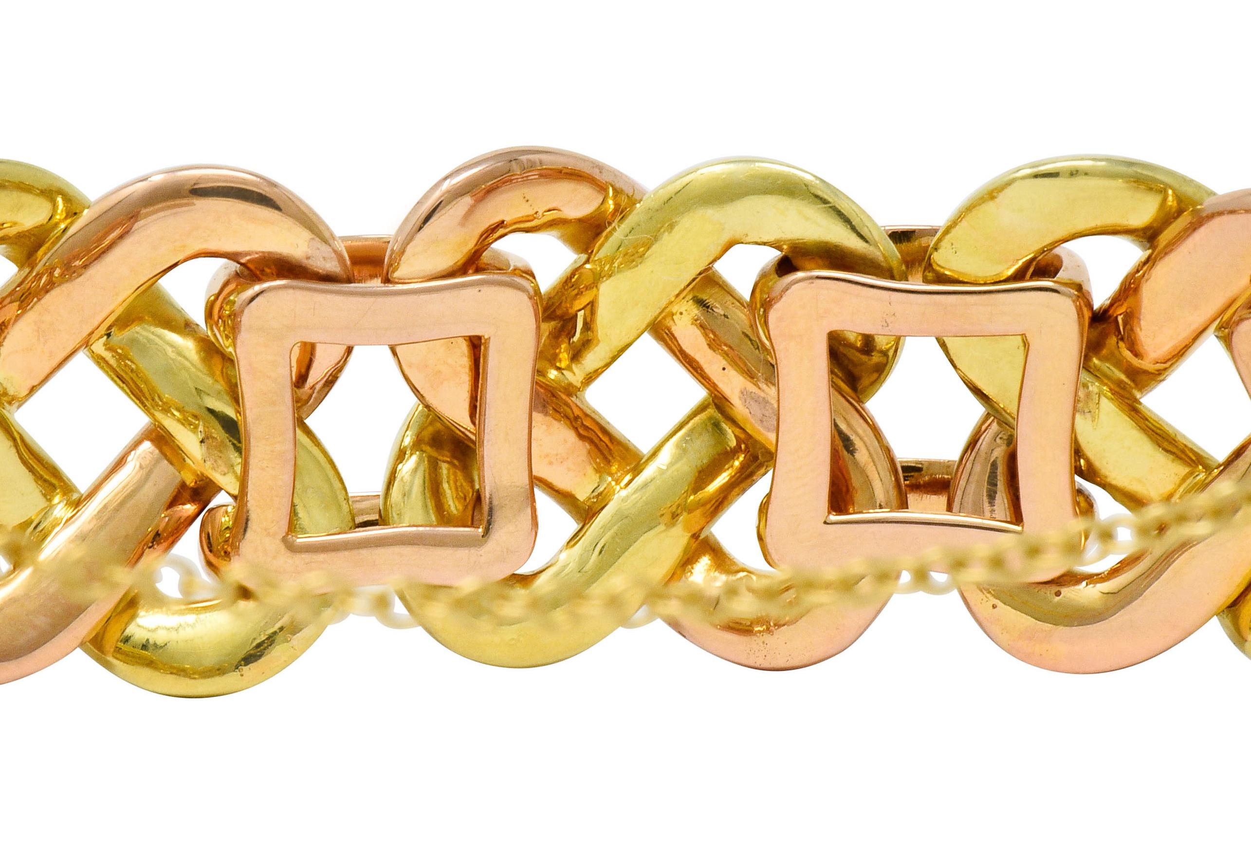 Women's or Men's Carlo Weingrill Italian 18 Karat Two-Tone Gold Woven Link Bracelet, circa 1980’s