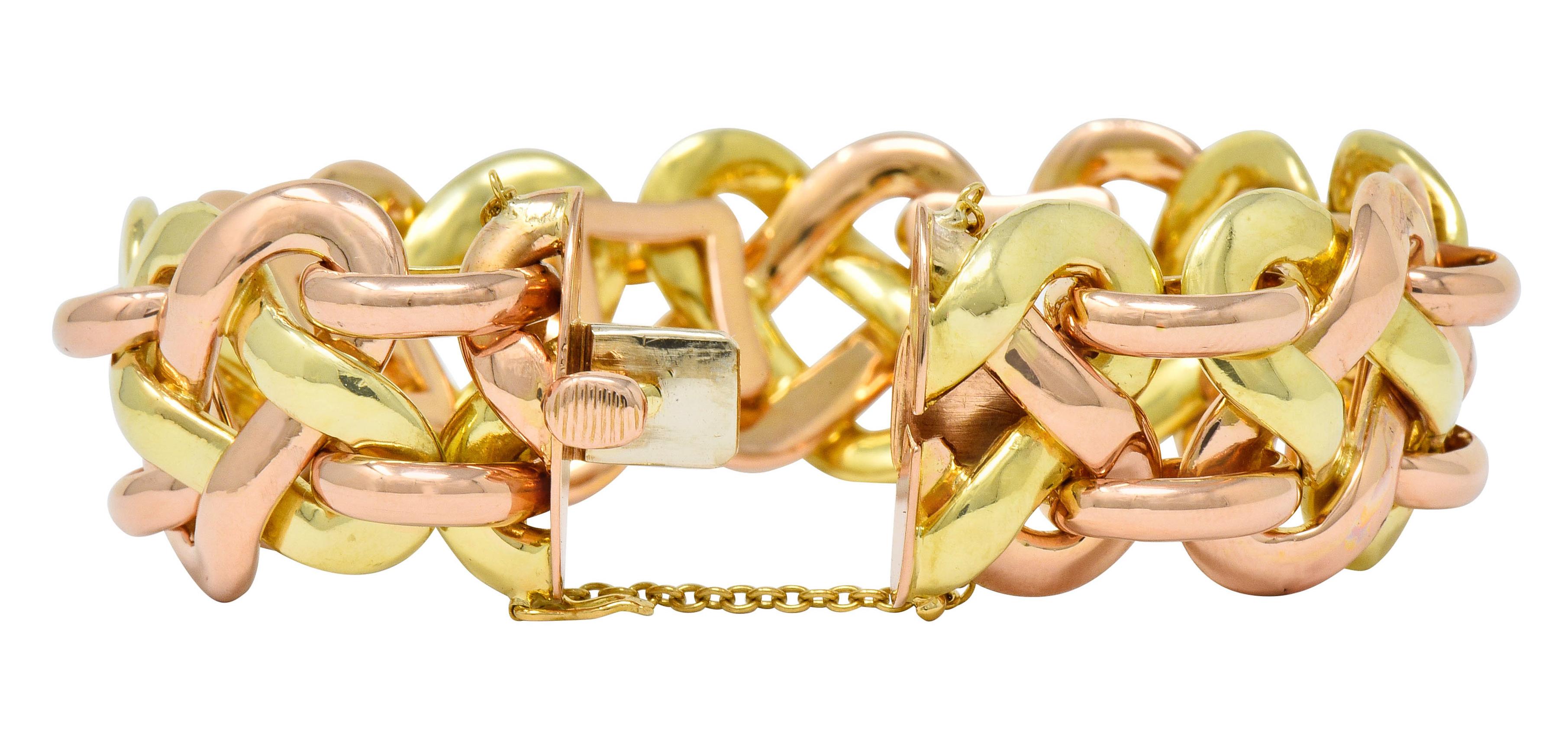 Carlo Weingrill Italian 18 Karat Two-Tone Gold Woven Link Bracelet, circa 1980’s 4