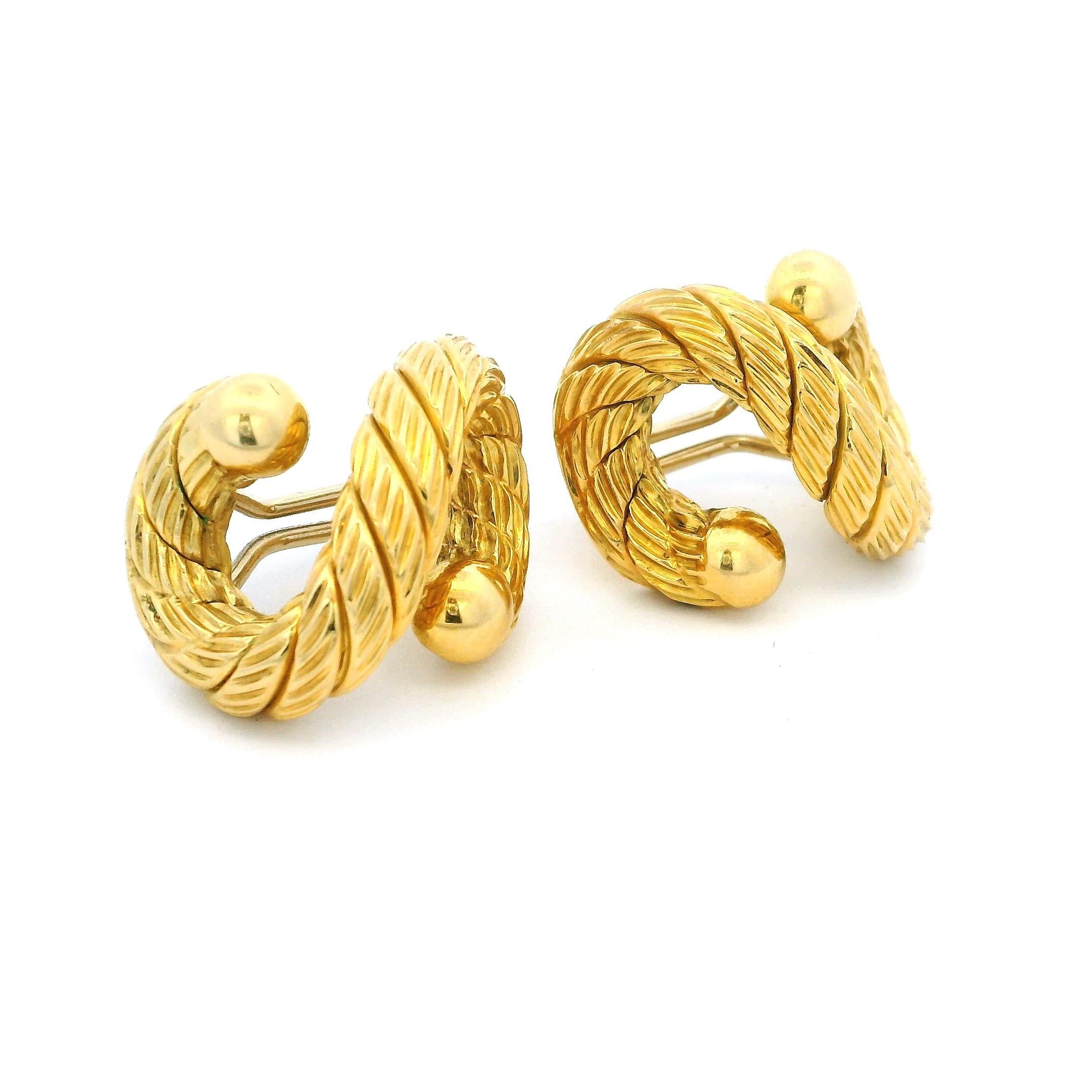 Carlo Weingrill Pendientes de aro abrazador con cable retorcido de oro amarillo de 18 quilates, 18,35 Gr en venta 5