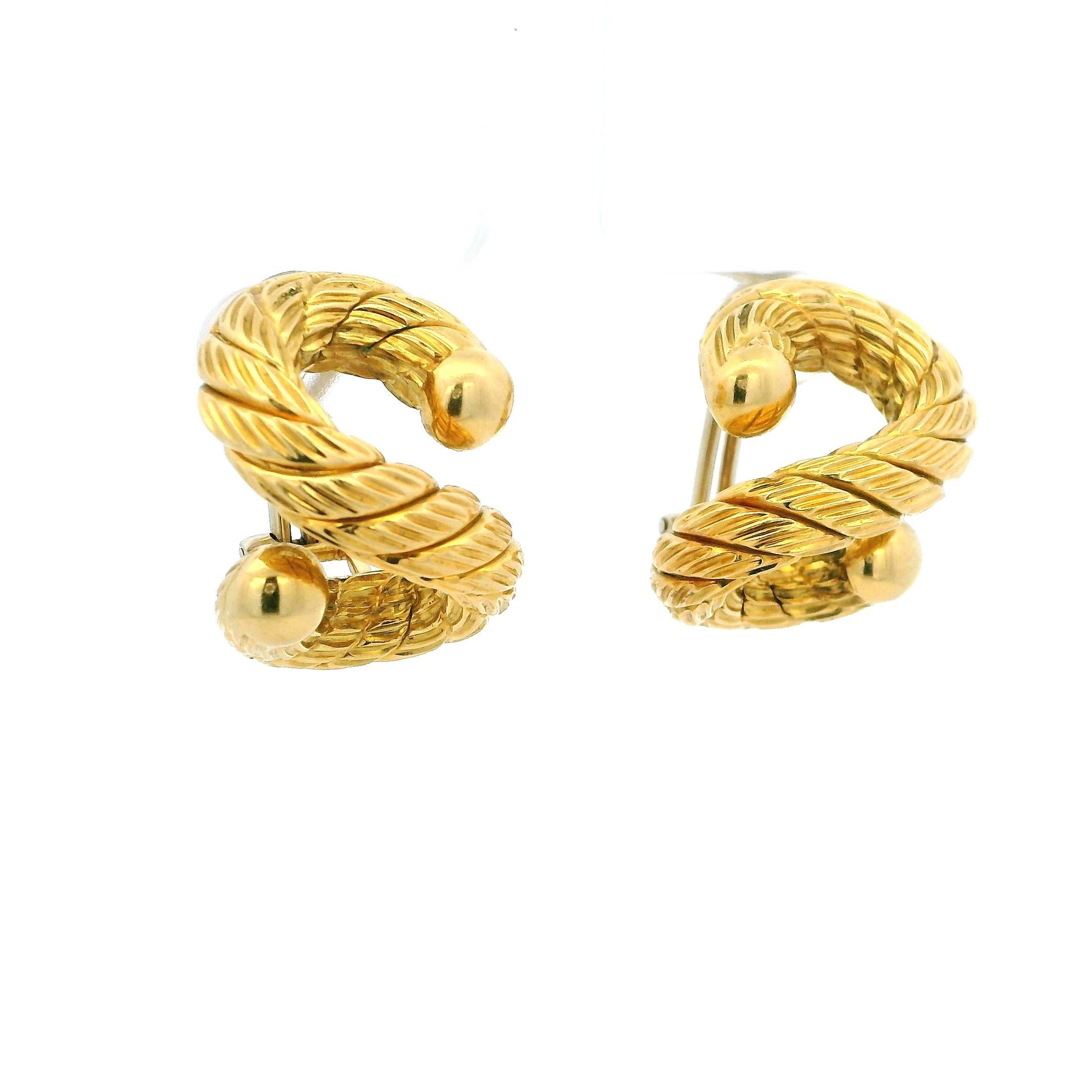 Carlo Weingrill Pendientes de aro abrazador con cable retorcido de oro amarillo de 18 quilates, 18,35 Gr Modernista en venta