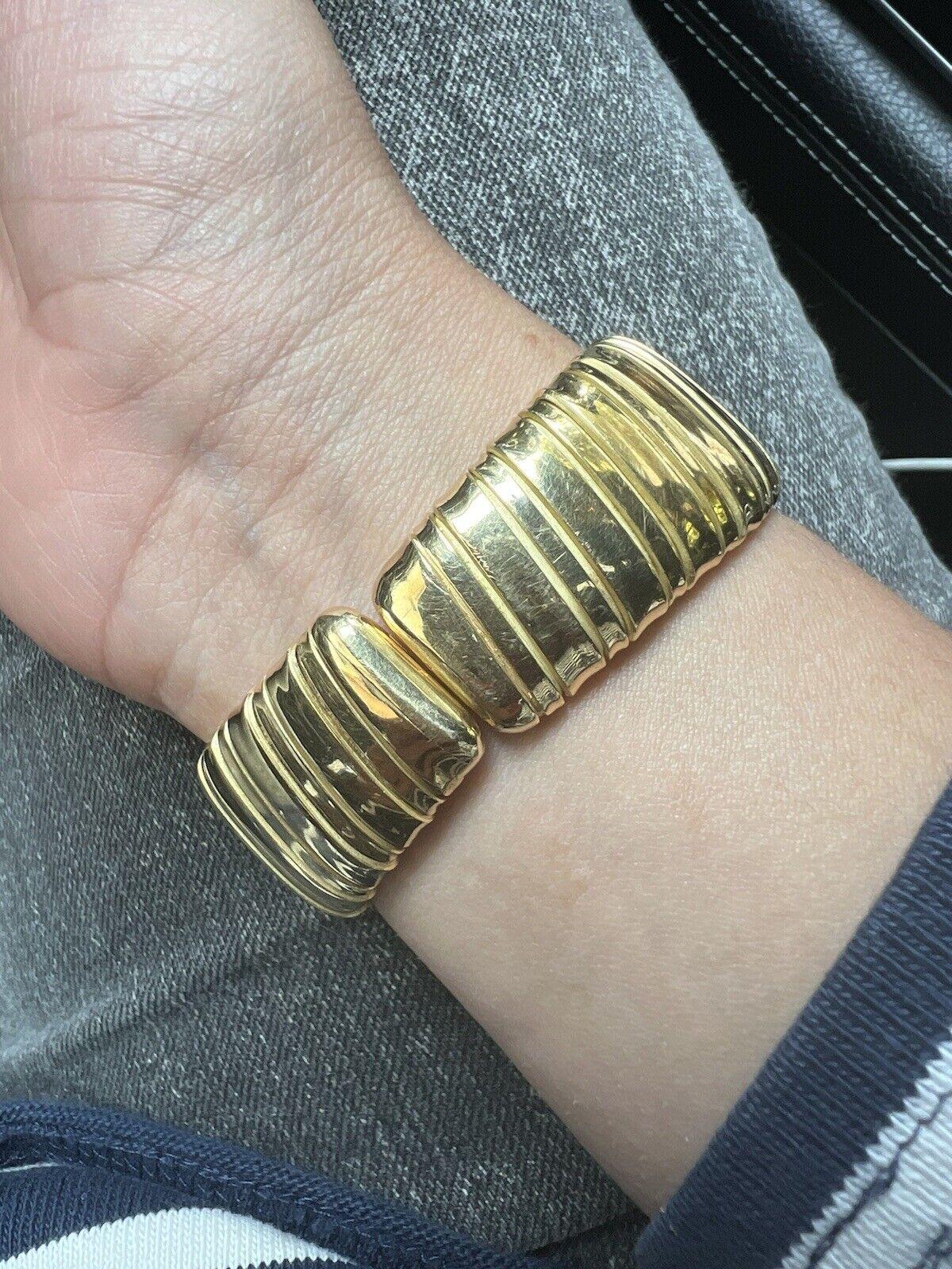 CARLO WEINGRILL Italy 18k Yellow Gold Tubogas Cuff Bangle Bracelet Vintage 1980 1