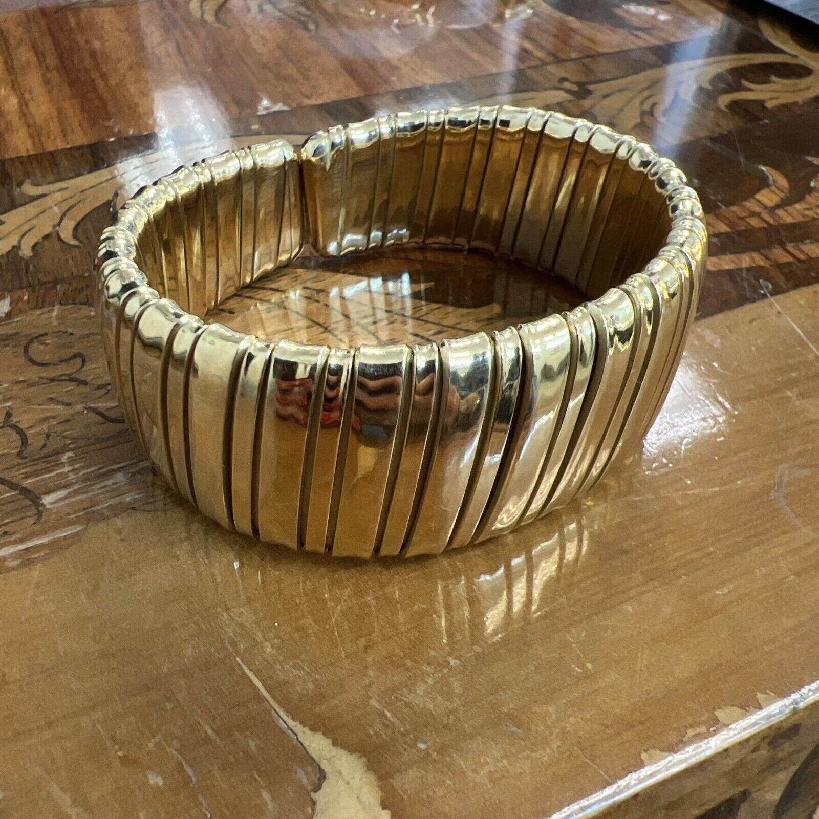 CARLO WEINGRILL Italy 18k Yellow Gold Tubogas Cuff Bangle Bracelet Vintage 1980 3
