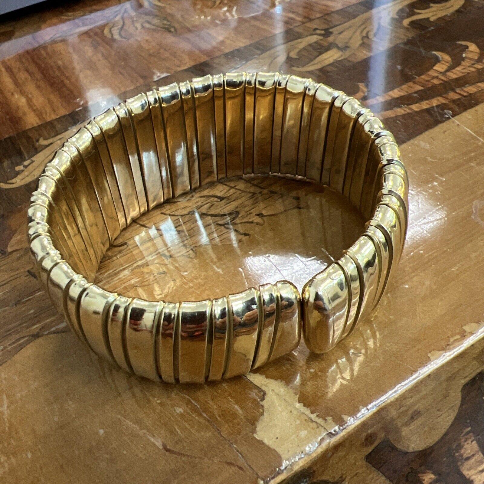 CARLO WEINGRILL Italy 18k Yellow Gold Tubogas Cuff Bangle Bracelet Vintage 1980 4