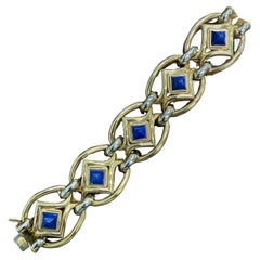 CARLO WEINGRILL Pulsera de eslabones de oro amarillo y blanco de 18 quilates y lapislázuli Vintage 1970 CARLO WEINGRILL Pulsera de eslabones de oro amarillo y blanco de 18 quilates y lapislázuli Vintage 1970
