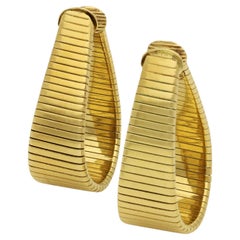 Vintage Carlo Weingrill Pair of 18ct Yellow Gold Tubogas Style Hoop Earrings Circa 1980s