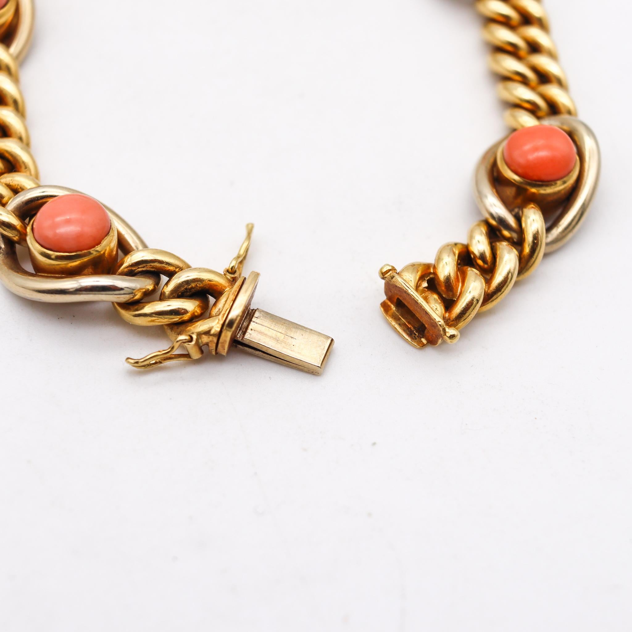 Modernist Carlo Weingrill Verona 1960 Stations Links Bracelet 18kt Yellow Gold with Coral For Sale