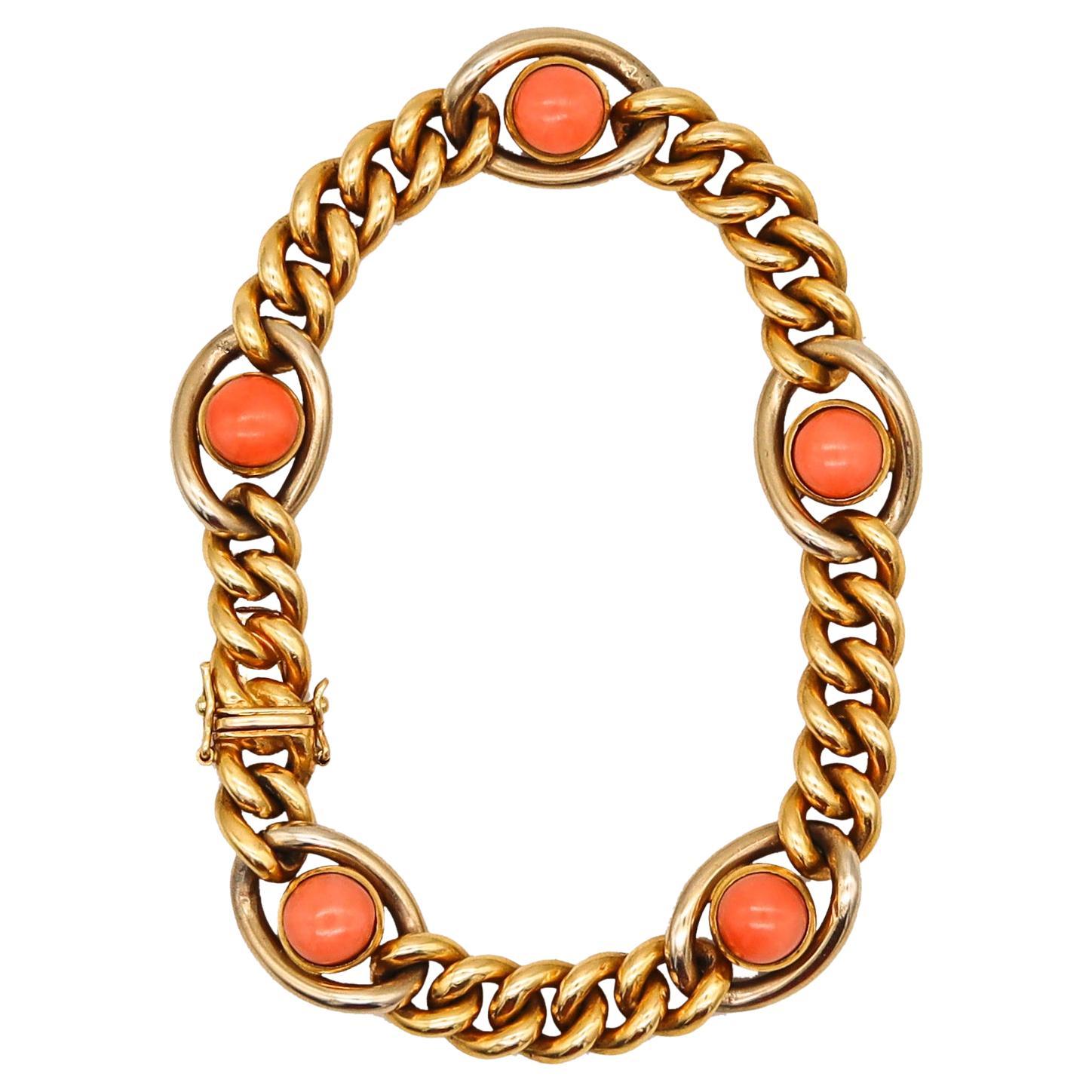 Carlo Weingrill Verona 1960 Stations Links Bracelet 18kt Yellow Gold with Coral For Sale