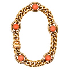 Carlo Weingrill Verona 1960 Stations Links Bracelet 18kt Yellow Gold with Coral