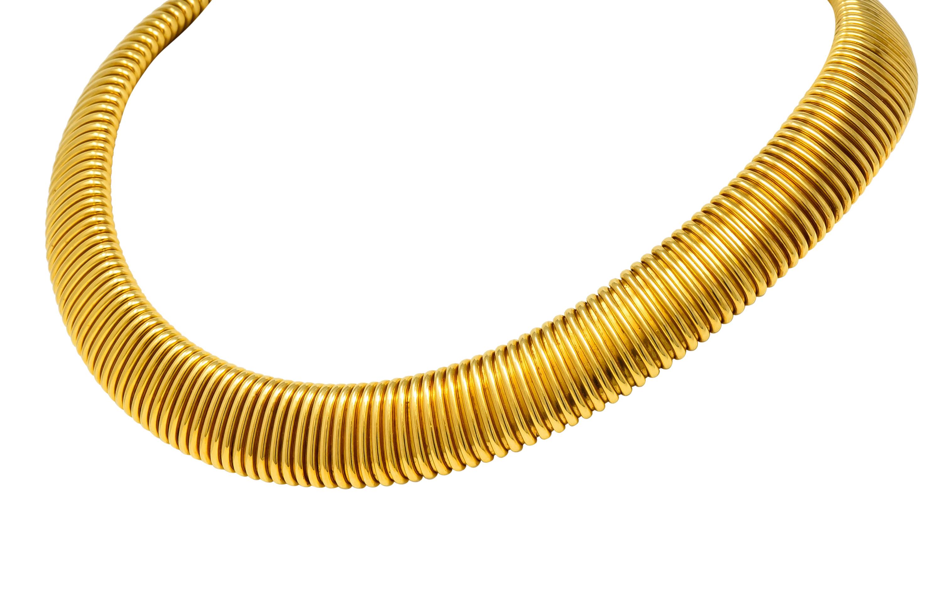 Contemporary Carlo Weingrill Vintage Italian 18 Karat Yellow Gold Tubogas Collar Necklace