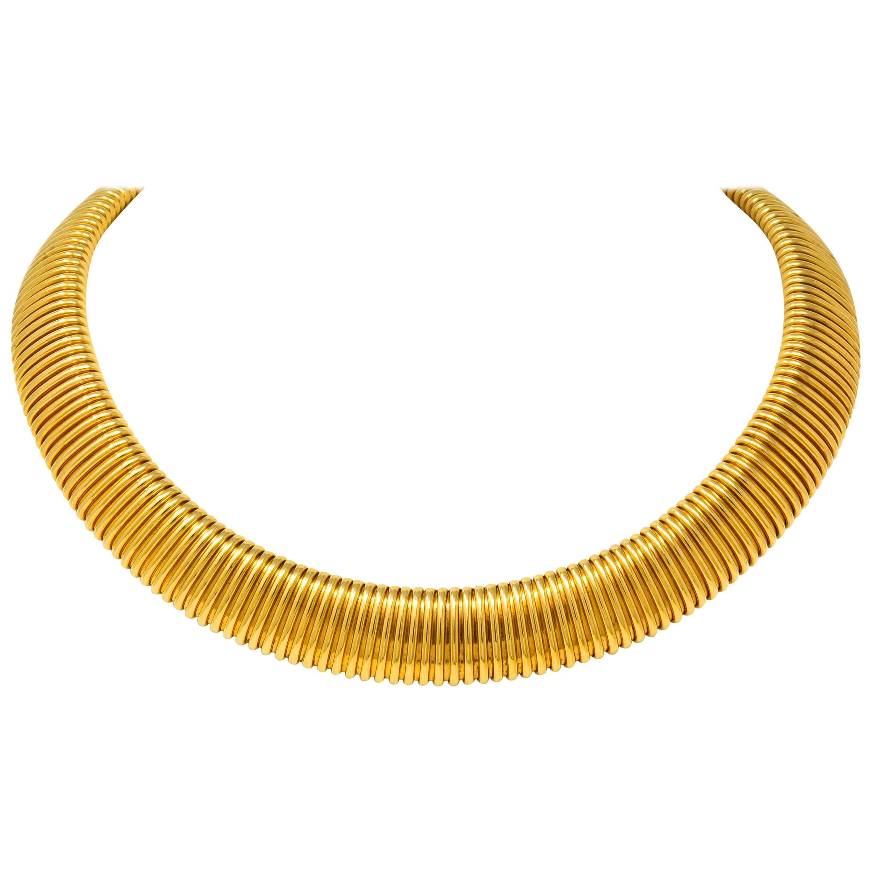 Carlo Weingrill Vintage Italian 18 Karat Yellow Gold Tubogas Collar Necklace