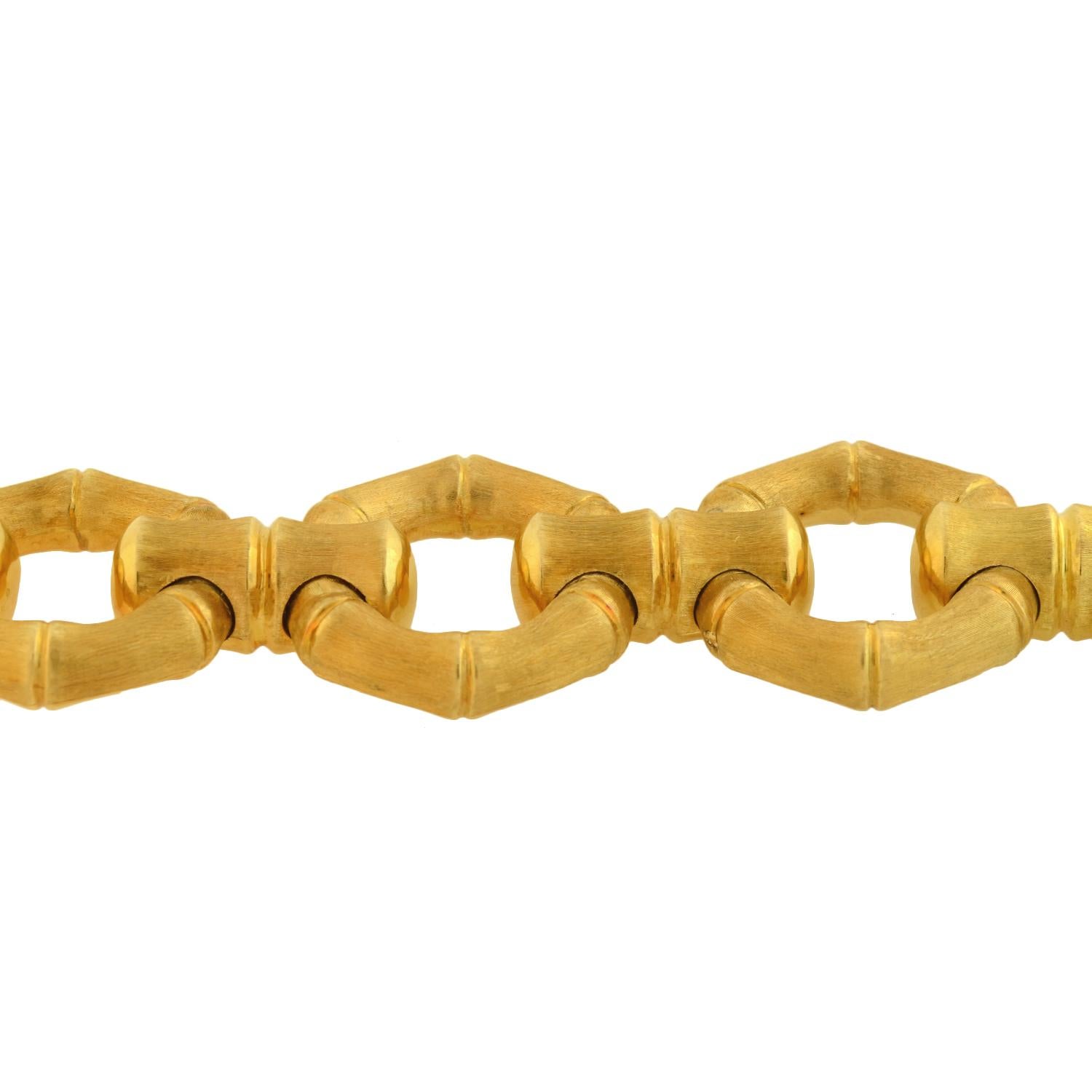 Carlo Weingrill Vintage Reversible Bamboo Link Gold Bracelet In Excellent Condition In Narberth, PA