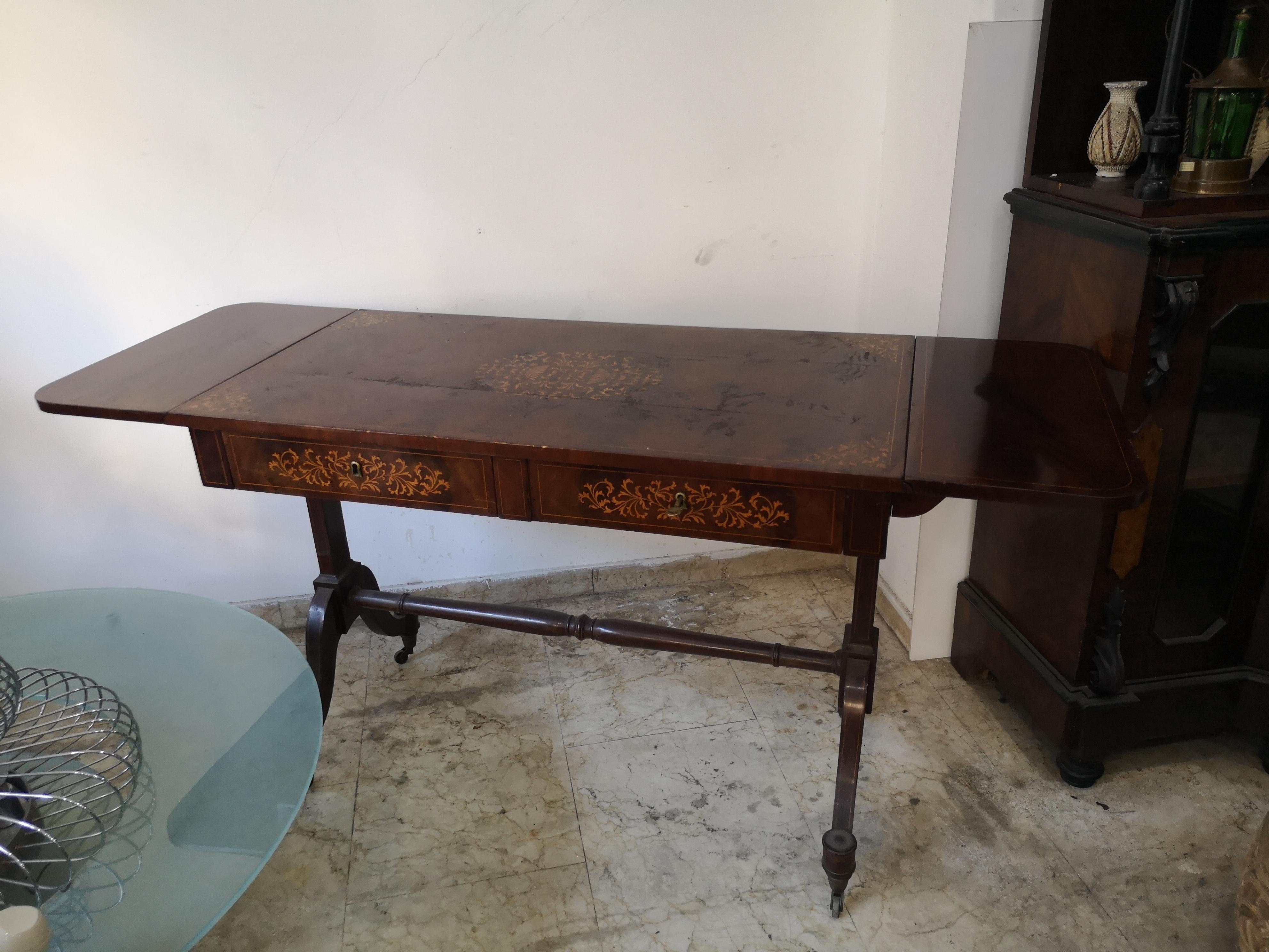Carlo X desk in mahogany feather with two drawers, mid-19th century in vendita 4