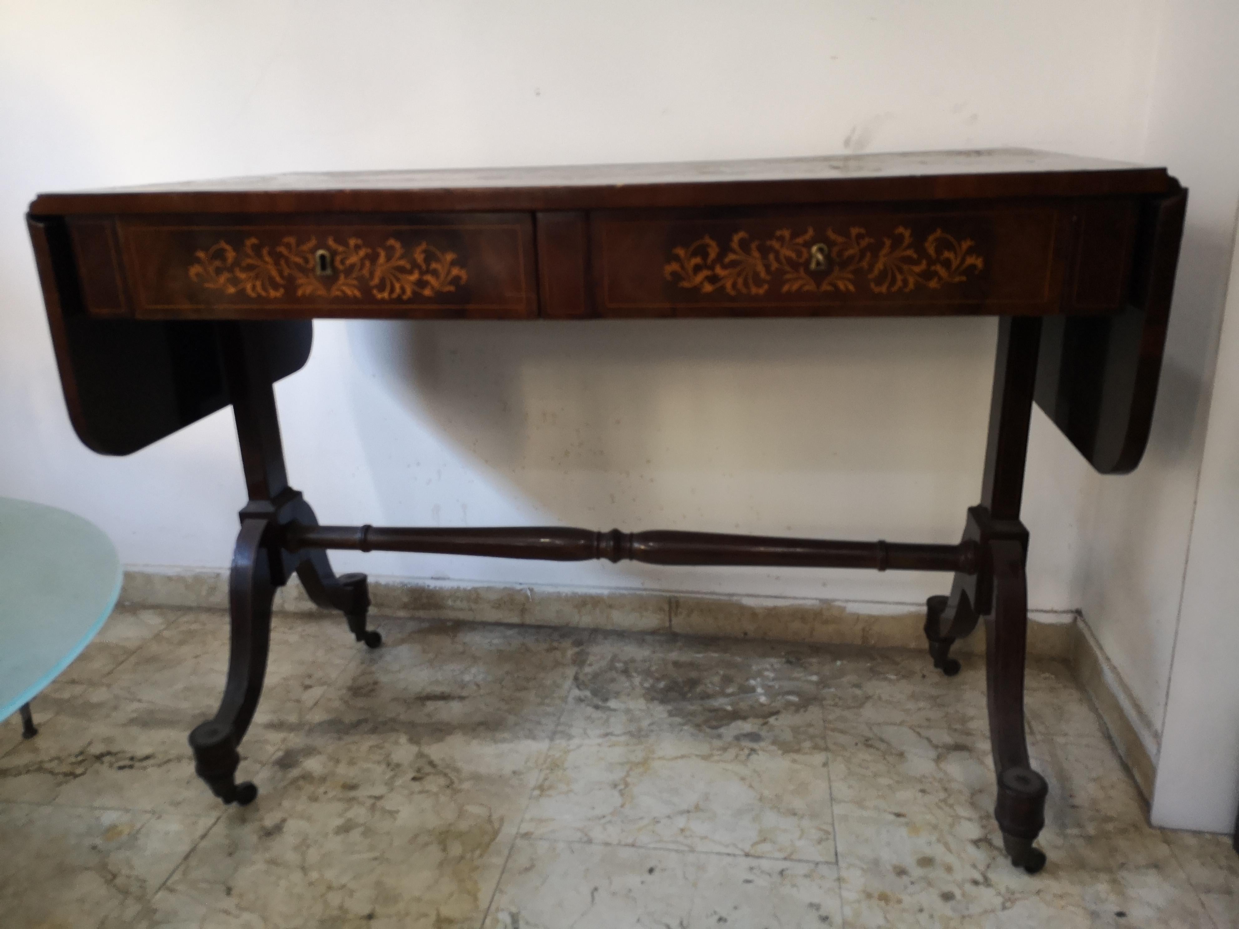 Carlo X desk in mahogany feather with two drawers, mid-19th century in vendita 14
