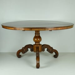 Carlo X Walnut Round Table, Italy, Toscana, Mid-19th Century