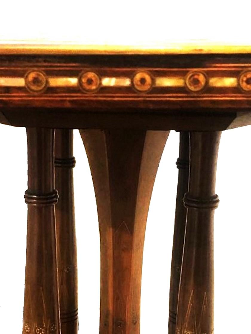 Art Nouveau Carlo Zen, Mother-of-Pearl & Brass Thread Inlaid Side Table, Italy, circa 1900 For Sale