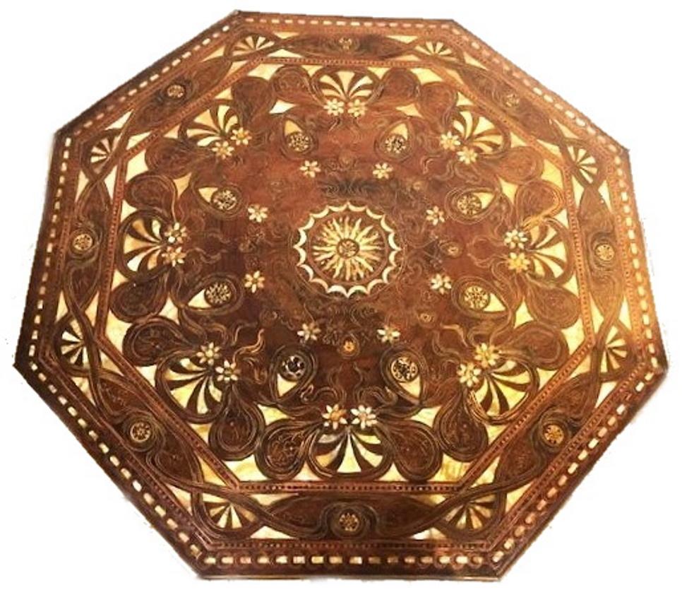 Italian Carlo Zen, Mother-of-Pearl & Brass Thread Inlaid Side Table, Italy, circa 1900 For Sale