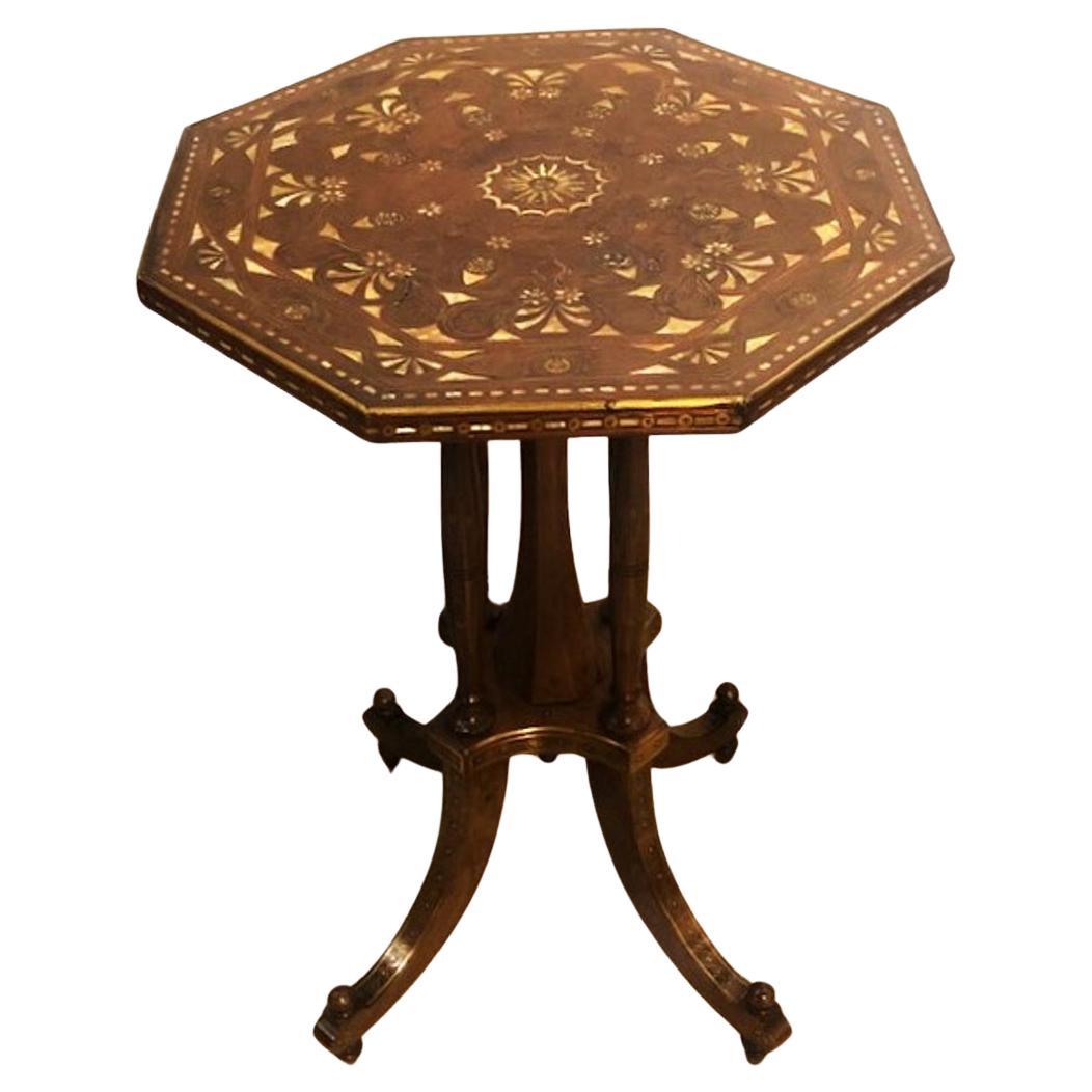 Carlo Zen, Mother-of-Pearl & Brass Thread Inlaid Side Table, Italy, circa 1900 For Sale