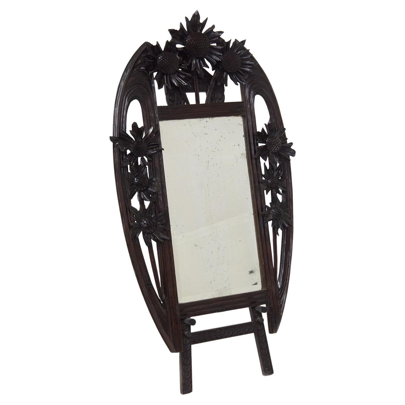 Carlo Zen - Miroir en bois vintage avec chevalet en vente