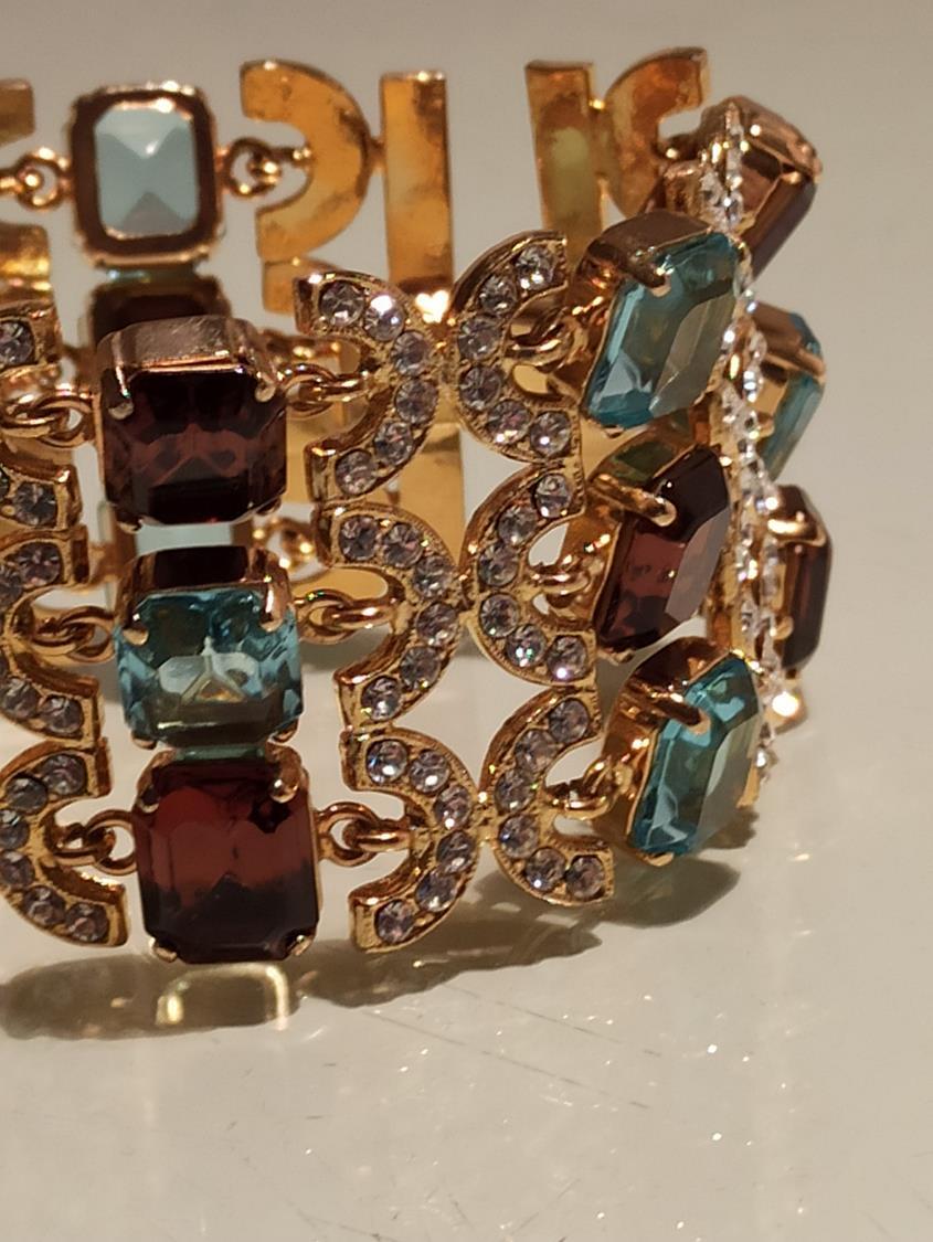 Carlo Zini Aqua & Amber Crystals Bracelet In New Condition For Sale In Gazzaniga (BG), IT