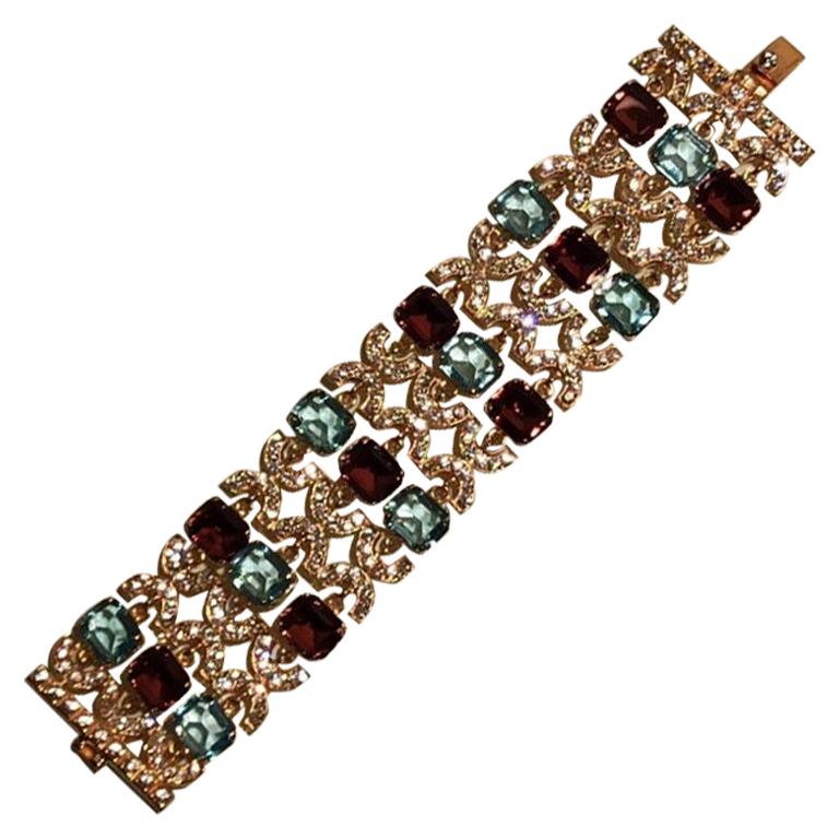 Carlo Zini Aqua & Amber Crystals Bracelet For Sale