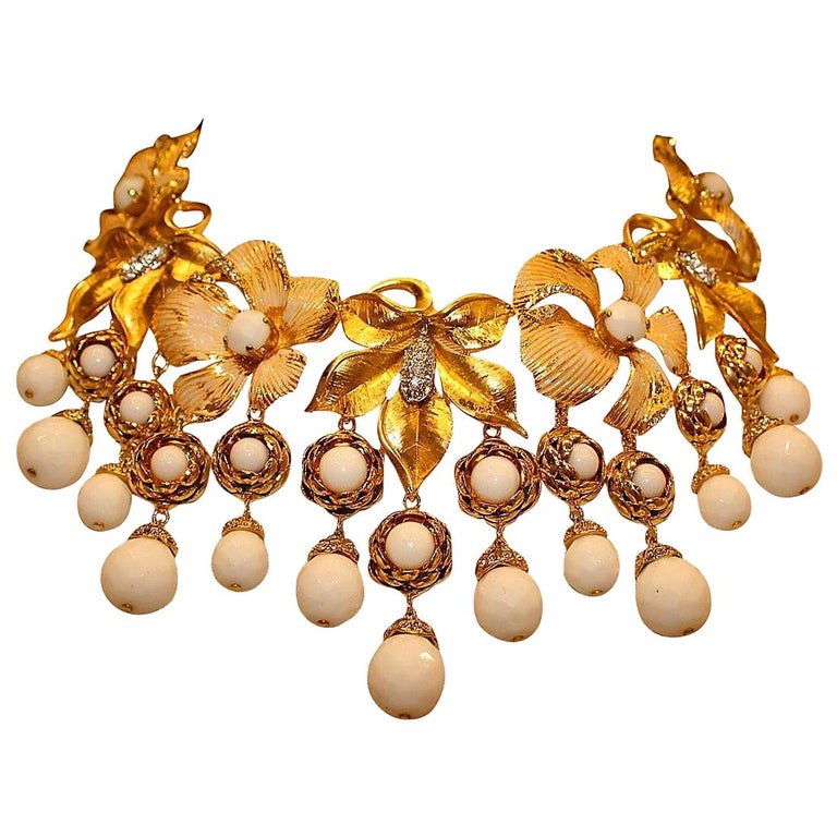 Carlo Zini Bijoux Golden Floral Collier For Sale at 1stDibs