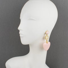 Carlo Zini Dangle Clip Earrings Pale Pink Resin Heart