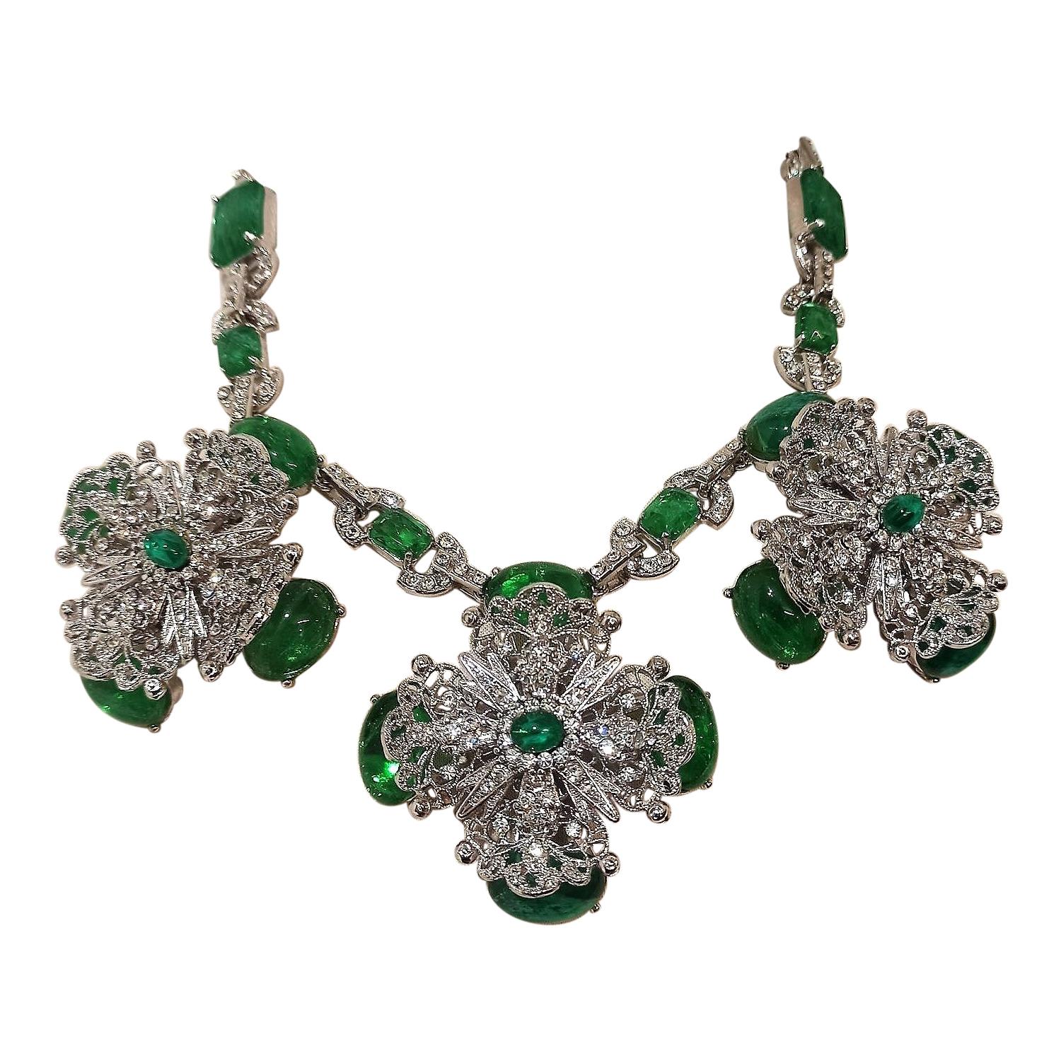 Carlo Zini Emerald  Necklace For Sale