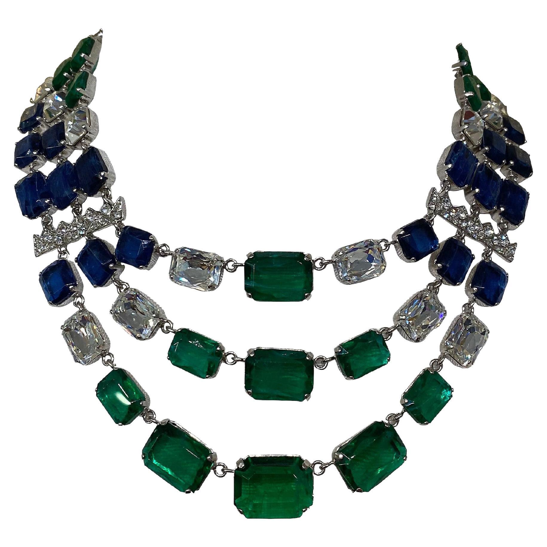 Carlo Zini Emerald & Sapphire Triple Collier For Sale