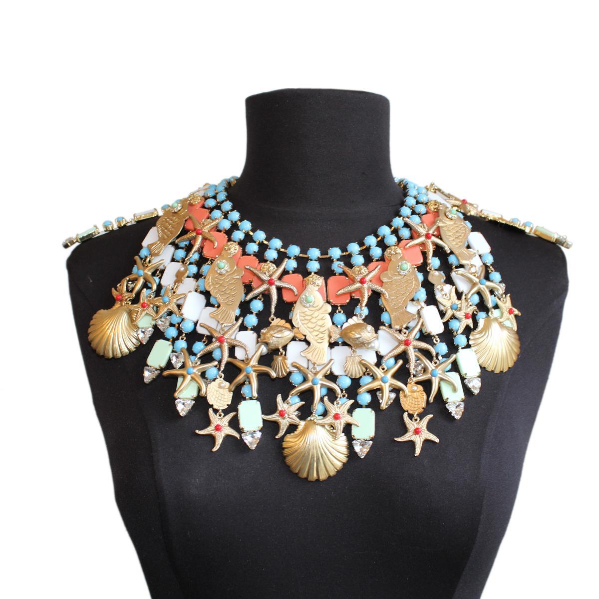 Stunning fancy piece by Carlo Zini Milano
One of the greatest world fashion jewelry designers
New summer 2019 colection !
Non allergenic rhodium
Opaque Gold dipped
Sea theme
Amazing creation of swarovski crystals, rhinestones and resins
100%