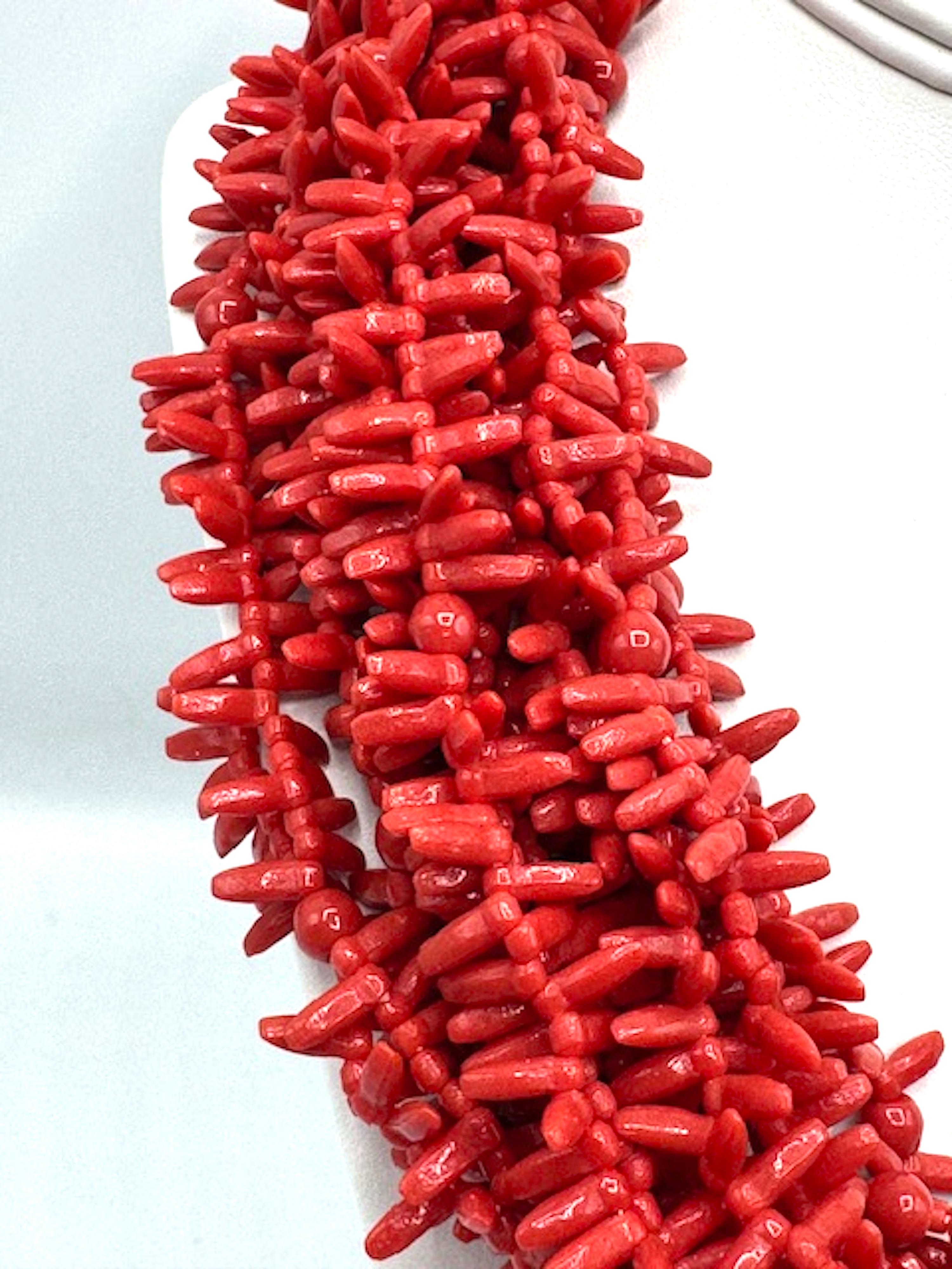 Women's Carlo Zini Faux Sicilian Coral, Sivler & Rhinestone Multi Strand Necklace For Sale
