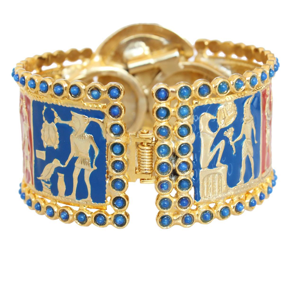 Fantastic masterpiece by Carlo Zini
One of the world greatest bijoux designers
Non allergenic rhodium
18 Kt Gold dipped
Amazing hand creation of beads, resins and colored elements
Egypt theme
Wrist cm 16 (6.29 inches)
100% Artisanal work
Made in