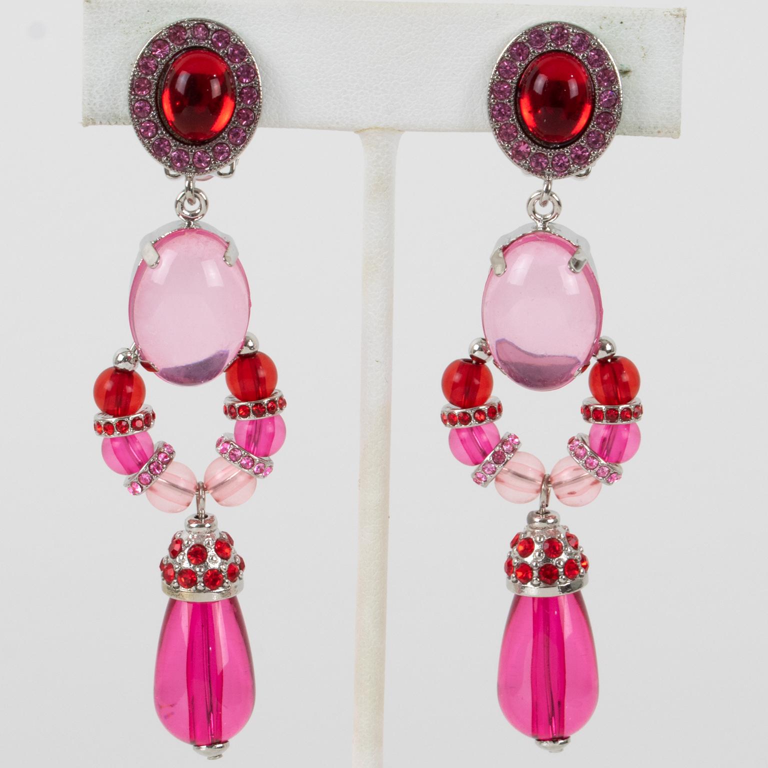 Carlo Zini Milano Pink Jeweled Earrings For Sale 2