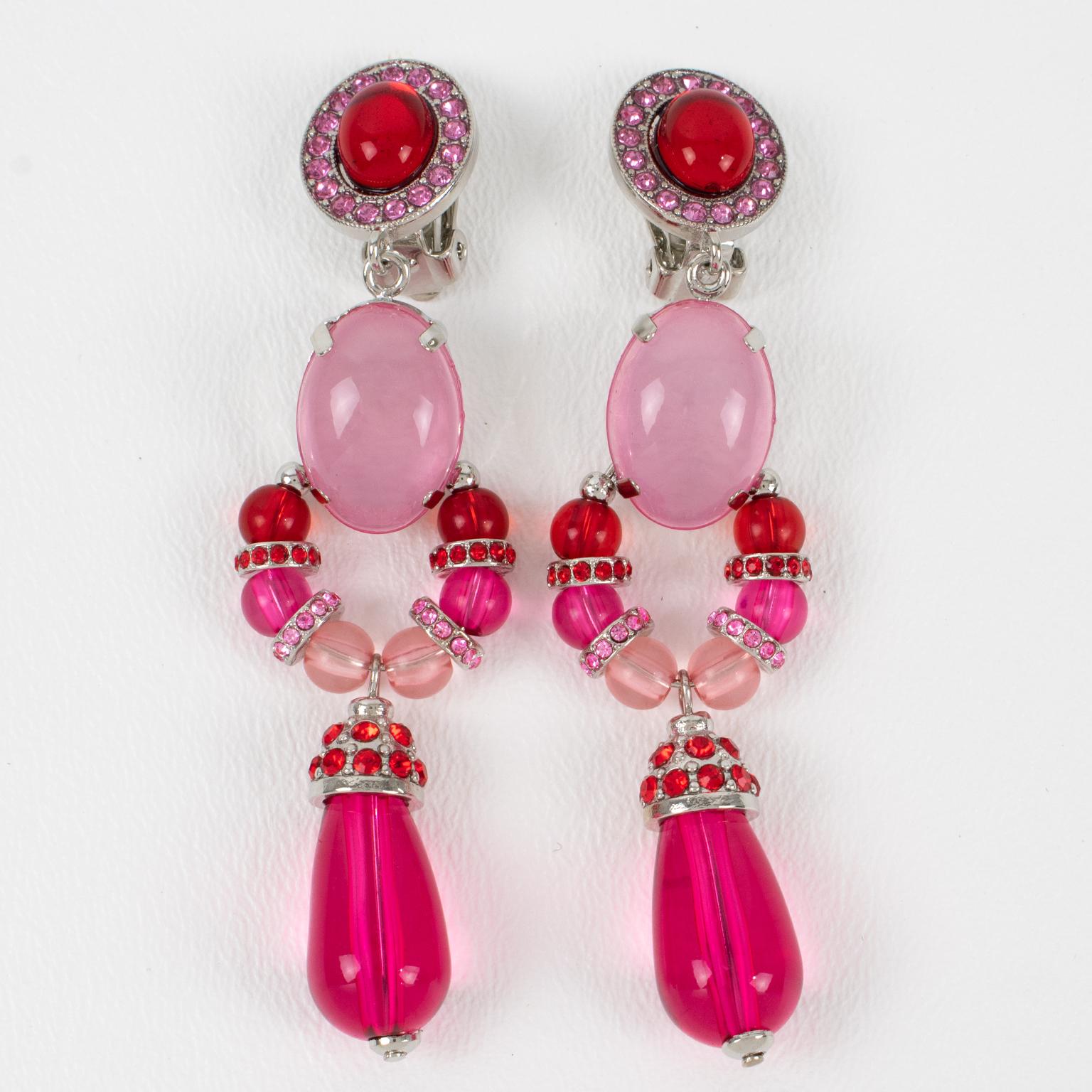 Modern Carlo Zini Milano Pink Jeweled Earrings For Sale
