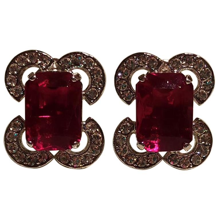 Carlo Zini Milano Ruby Déco Earrings For Sale