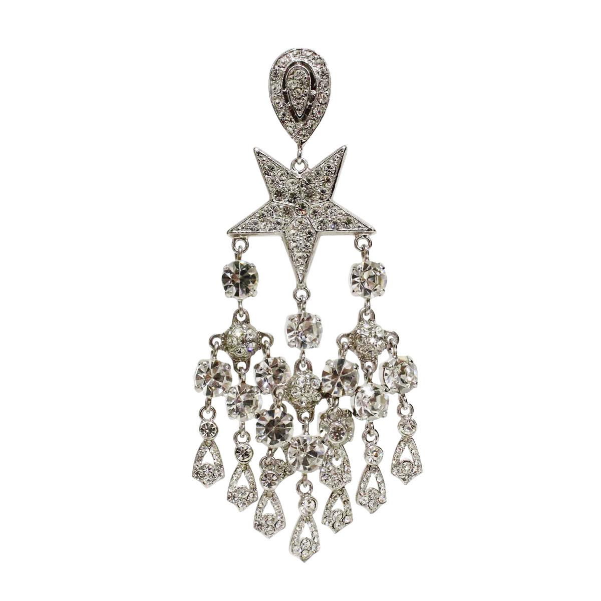 Super chic earrings by Carlo Zini
Mervellous earrings on Stars theme
Chandelier style
Non allergenic  brass
Rhodium 
Wonderful construction of swarovski crystals
100% Artisanal work
Made in Milan
Clip on, pierced on request
Worldwide express