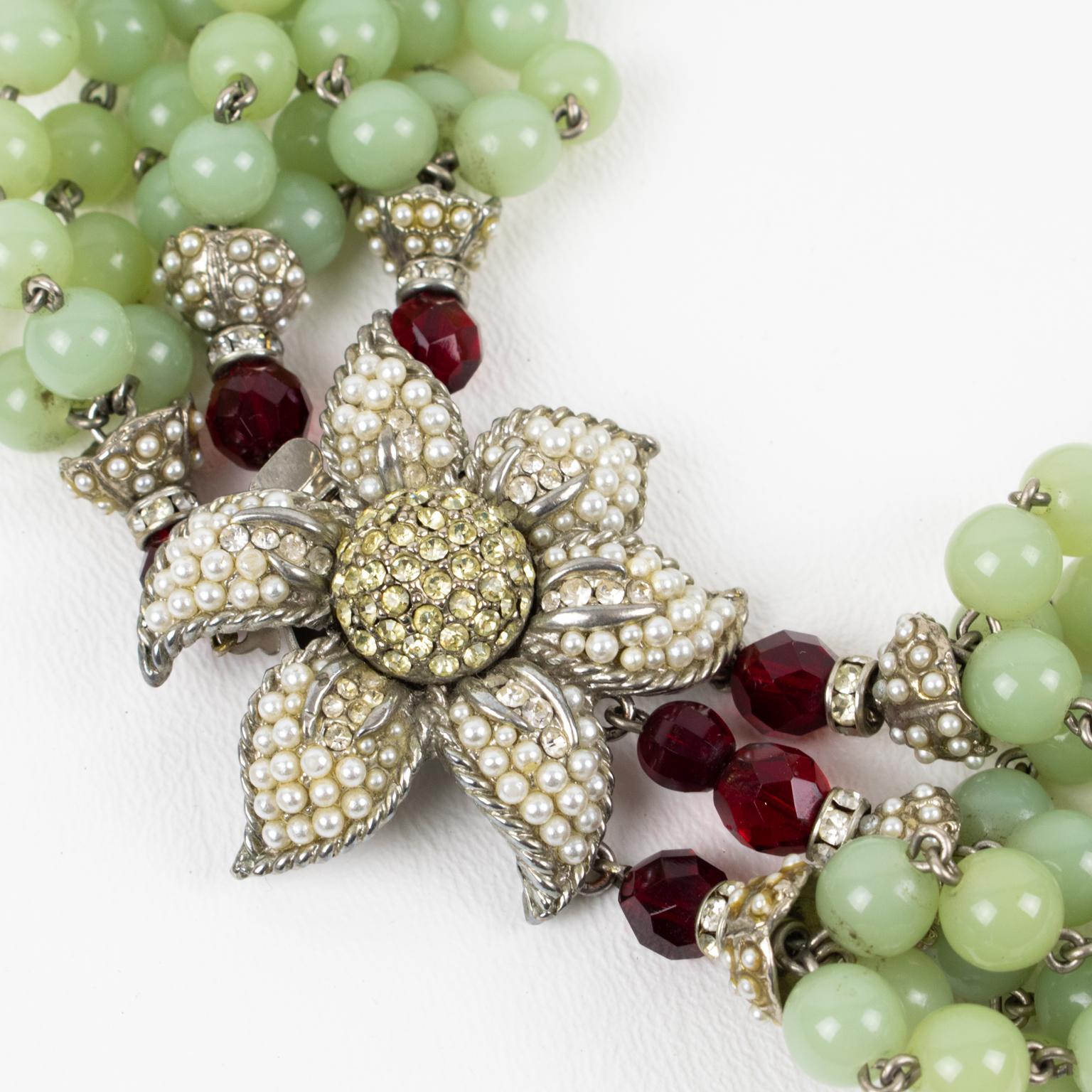 Carlo Zini Multi-Strand Choker Necklace Multicolor Glass Beads For Sale 2
