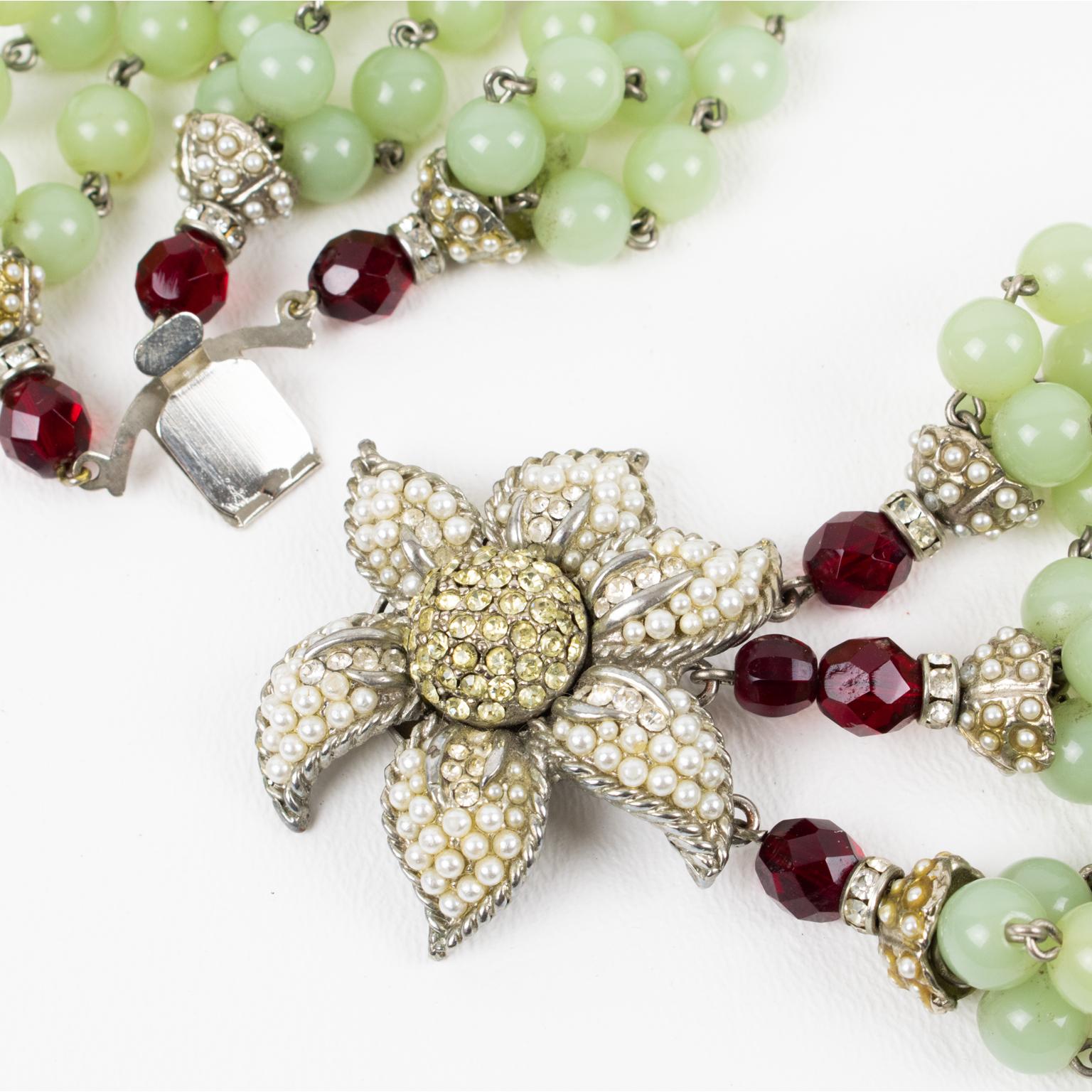 Carlo Zini Multi-Strand Choker Necklace Multicolor Glass Beads For Sale 3