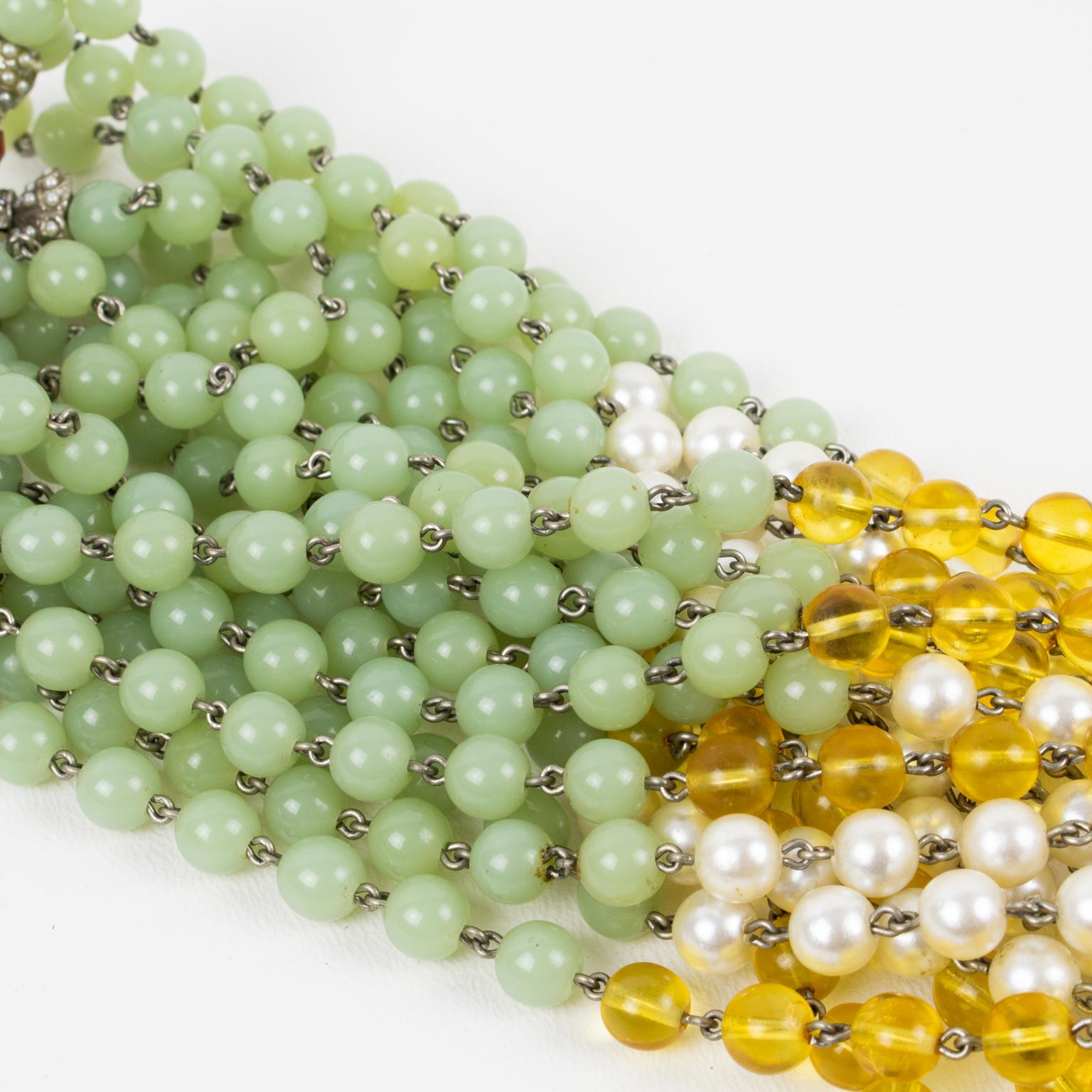 Carlo Zini Multi-Strand Choker Necklace Multicolor Glass Beads For Sale 6