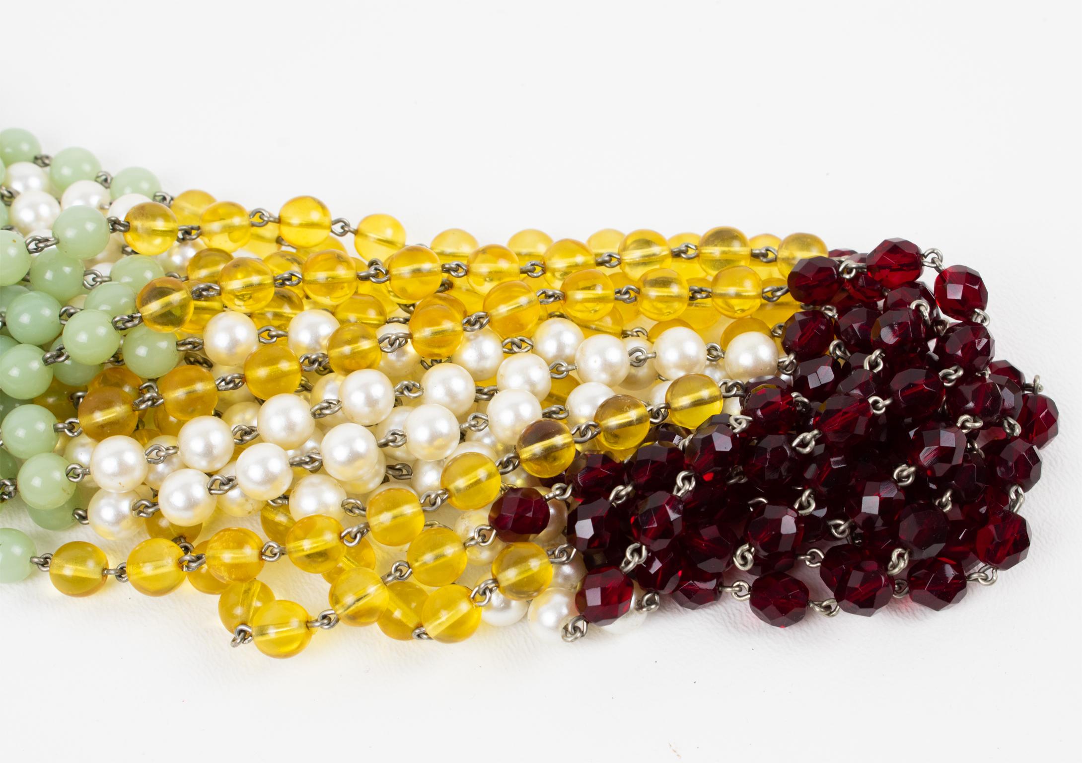 Carlo Zini Multi-Strand Choker Necklace Multicolor Glass Beads For Sale 7