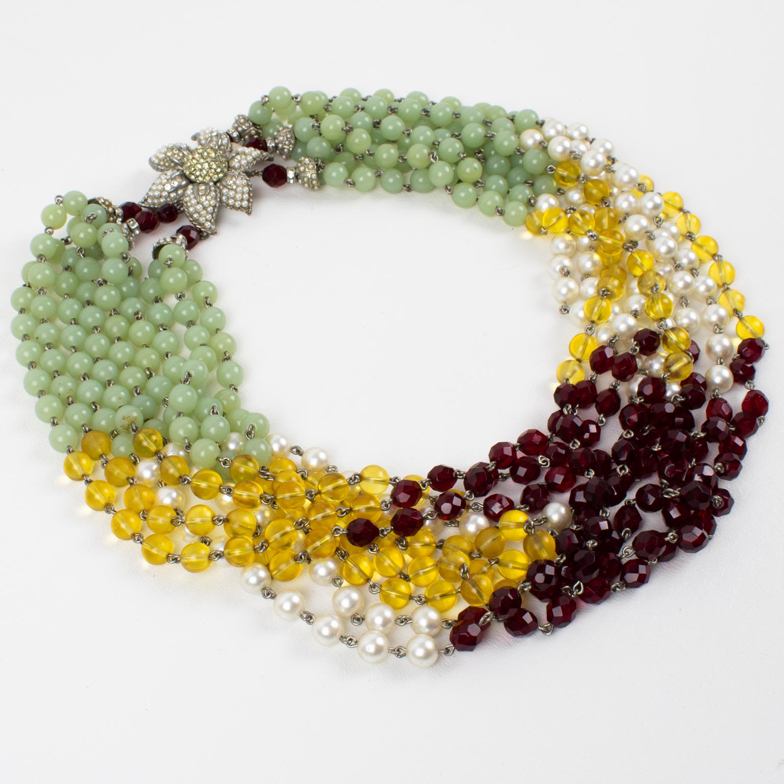 Modern Carlo Zini Multi-Strand Choker Necklace Multicolor Glass Beads For Sale