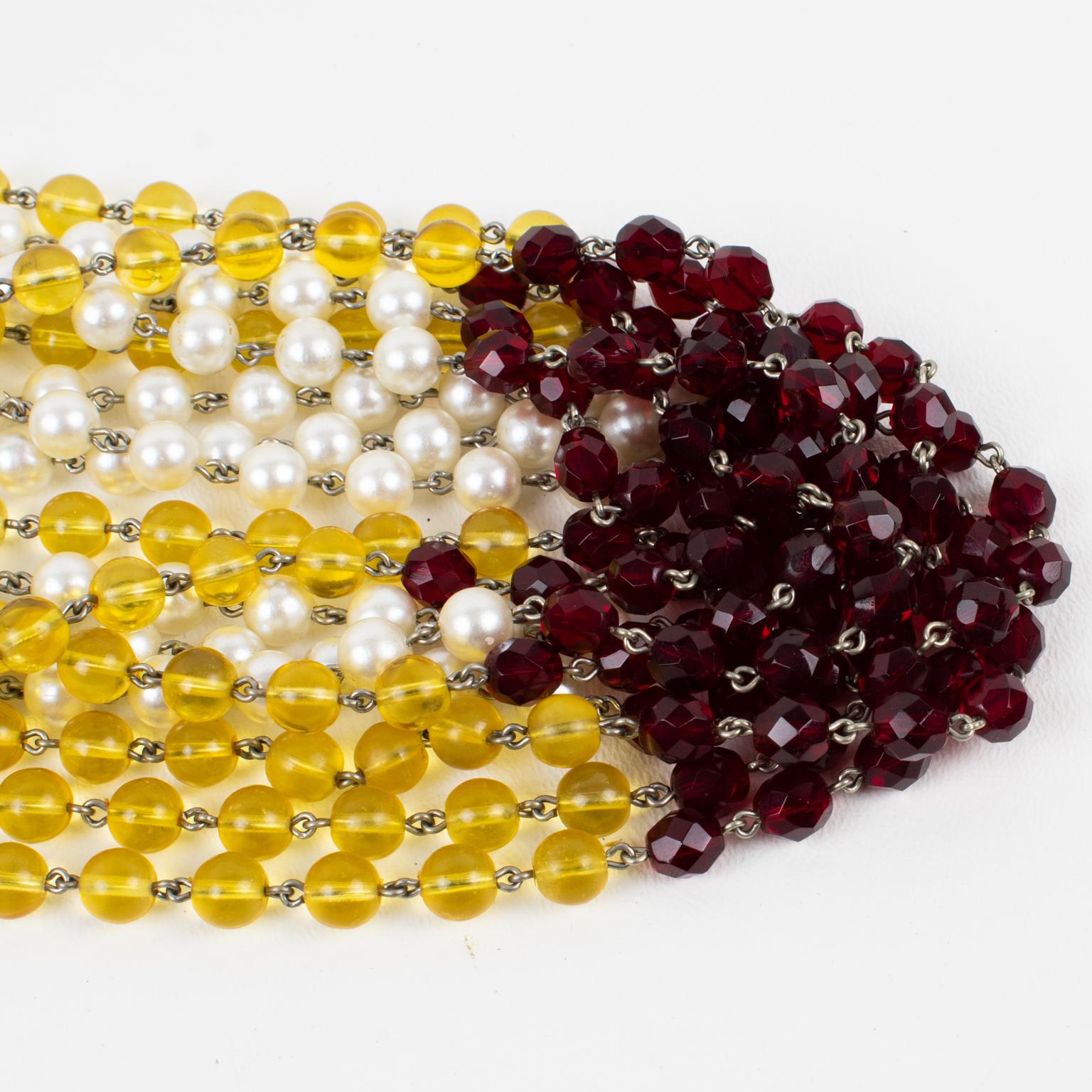 Women's or Men's Carlo Zini Multi-Strand Choker Necklace Multicolor Glass Beads For Sale