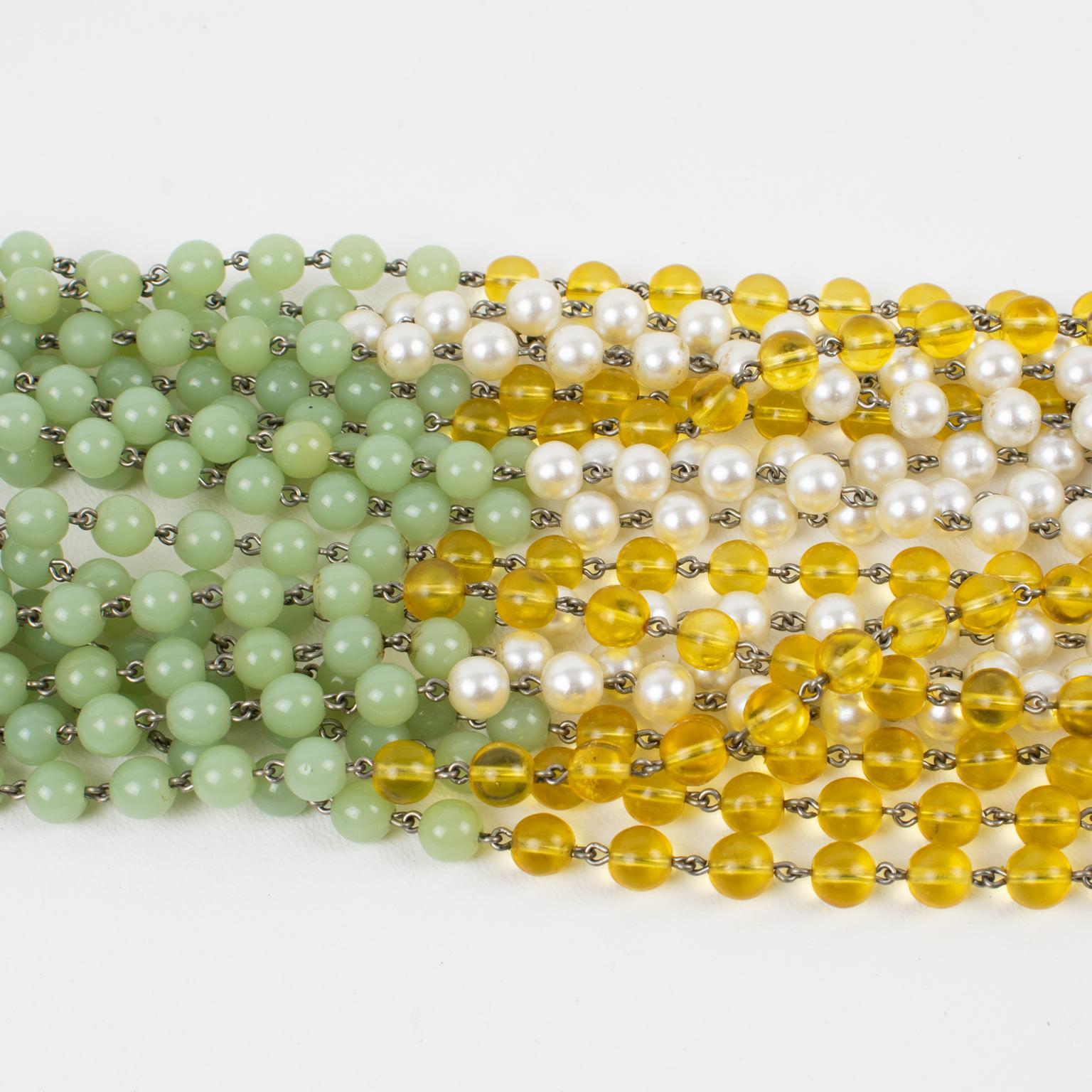 Carlo Zini Multi-Strand Choker Necklace Multicolor Glass Beads For Sale 1