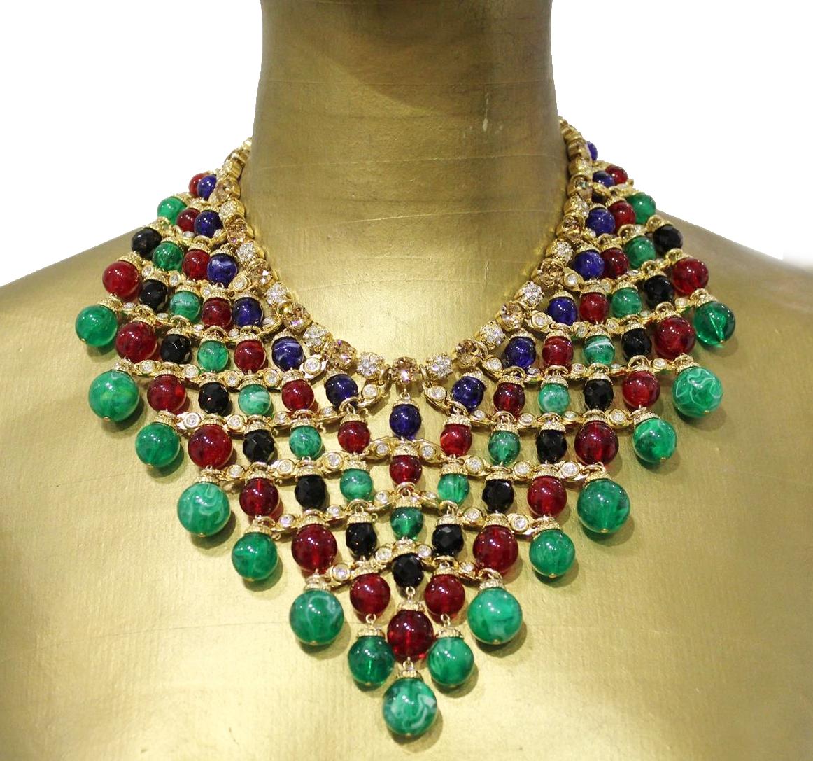 Fantastic masterpiece by Carlo Zini
One of the world greatest bijoux designers
Brass chain base
18 KT Gold dipped
Amazing creation of multicolored boules in crystals and resins 
100% Artisanal work
Made in Milano
P.s. Earrings in last picture