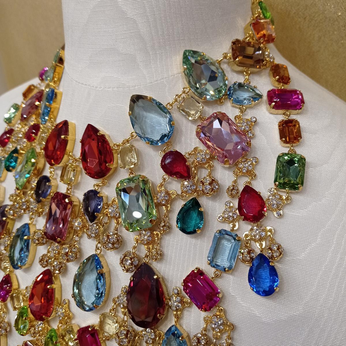 Carlo Zini Multicolored Crystals Maxi Collier In New Condition For Sale In Gazzaniga (BG), IT