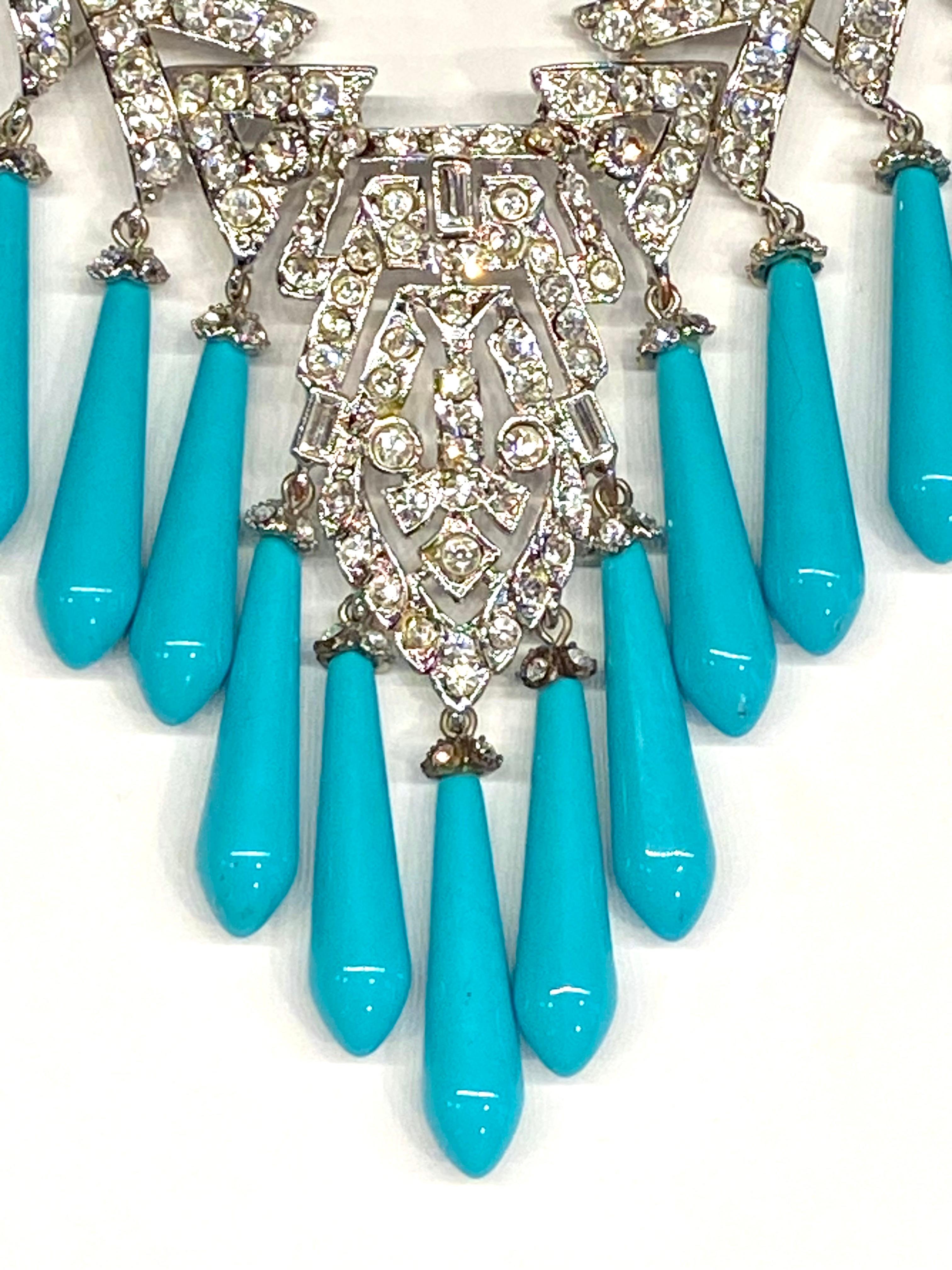 Carlo Zini of Italy Art Deco style rhinestone and turquoise necklace For Sale 6