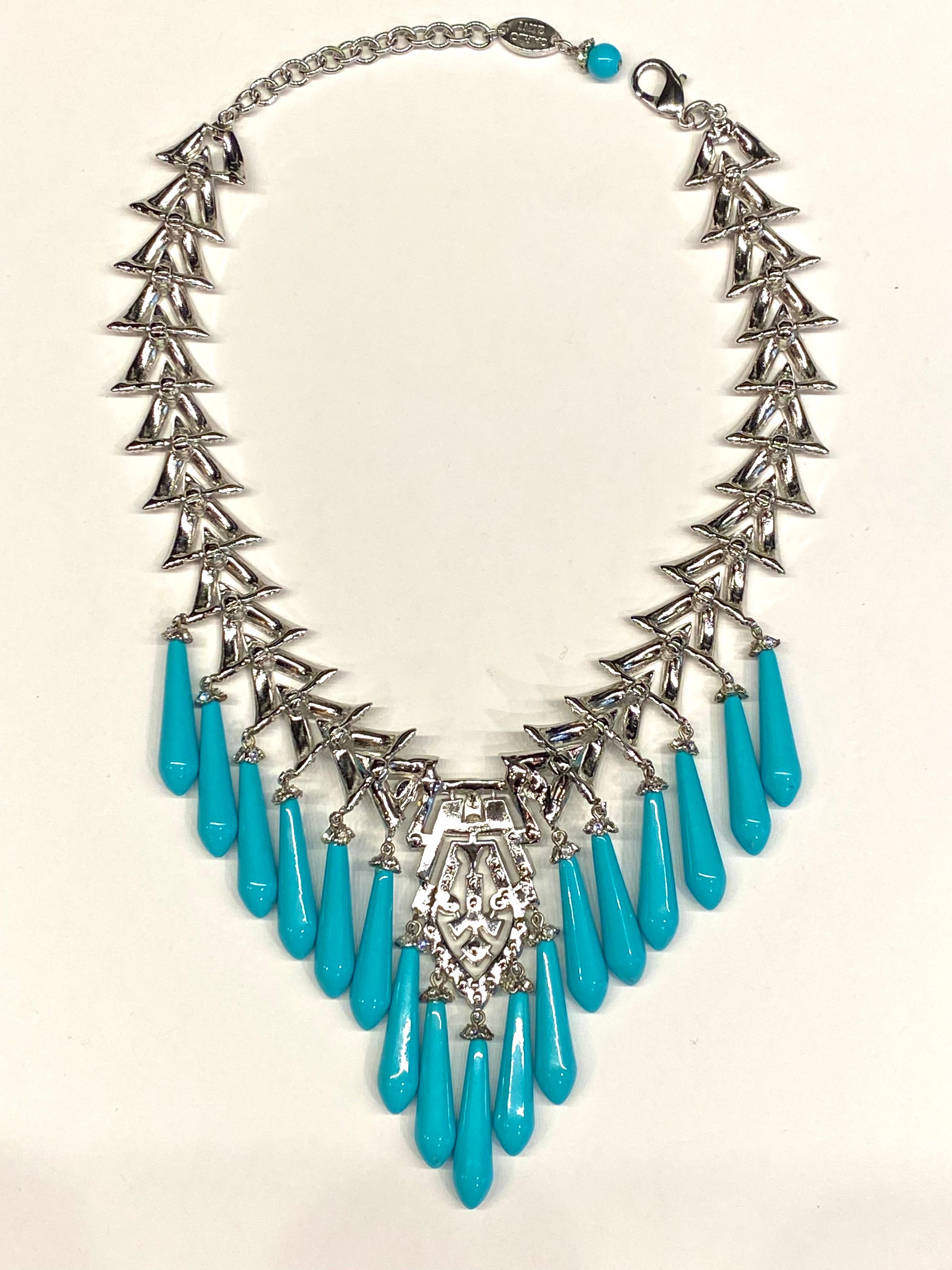 Carlo Zini of Italy Art Deco style rhinestone and turquoise necklace For Sale 3