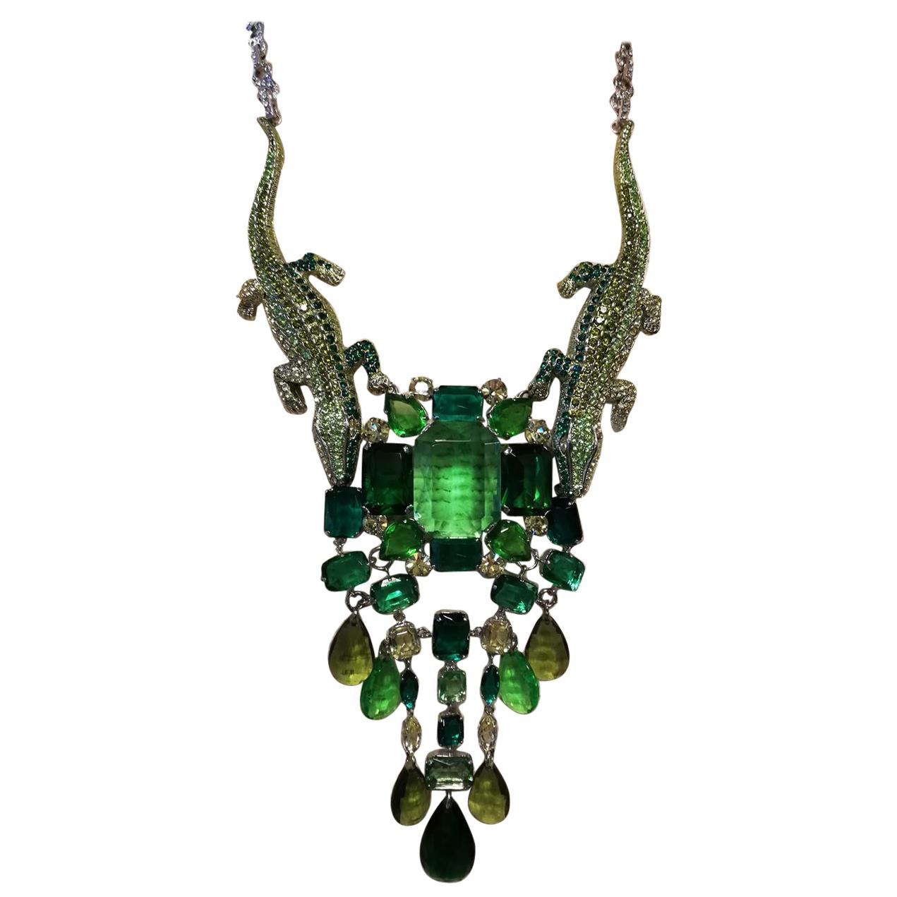 Carlo Zini Peridot Crocodiles Necklace  For Sale