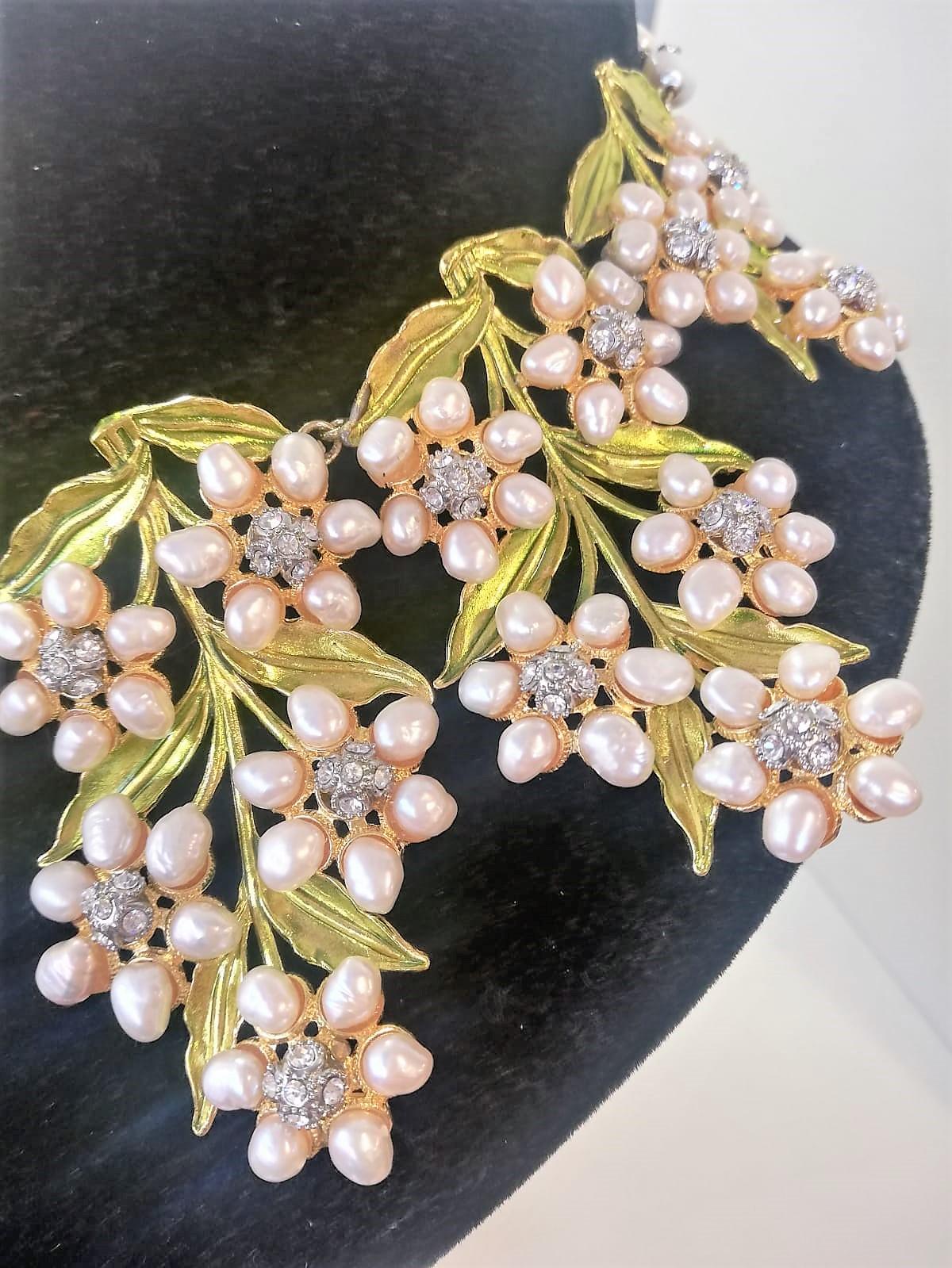 Carlo Zini River Pearls and Leaves Collier In New Condition For Sale In Gazzaniga (BG), IT