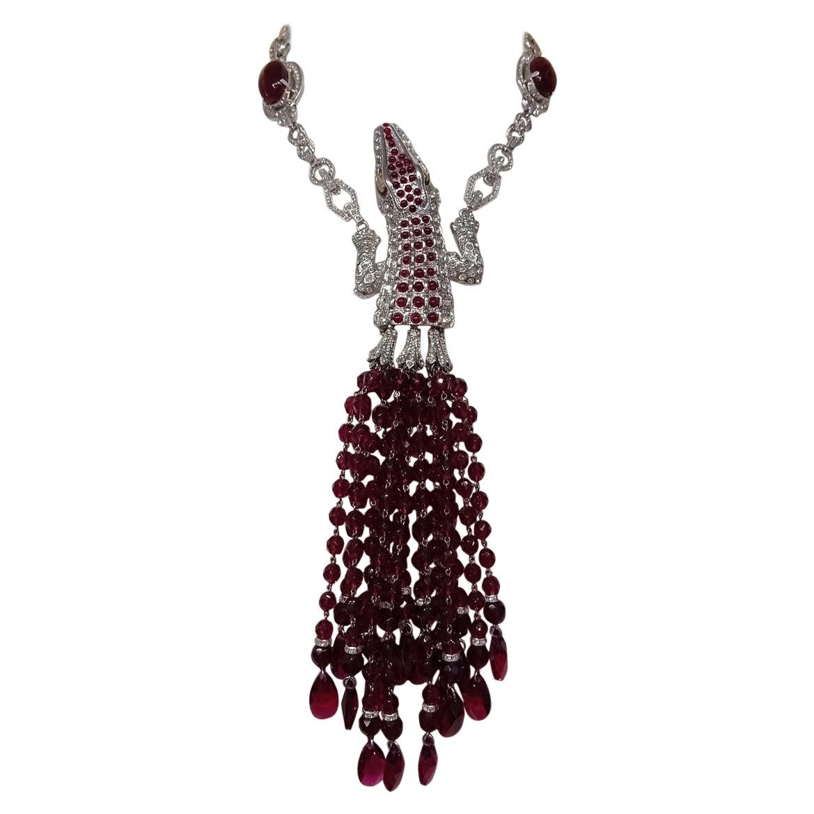 Carlo Zini Ruby Crocodile Maxi Collier For Sale