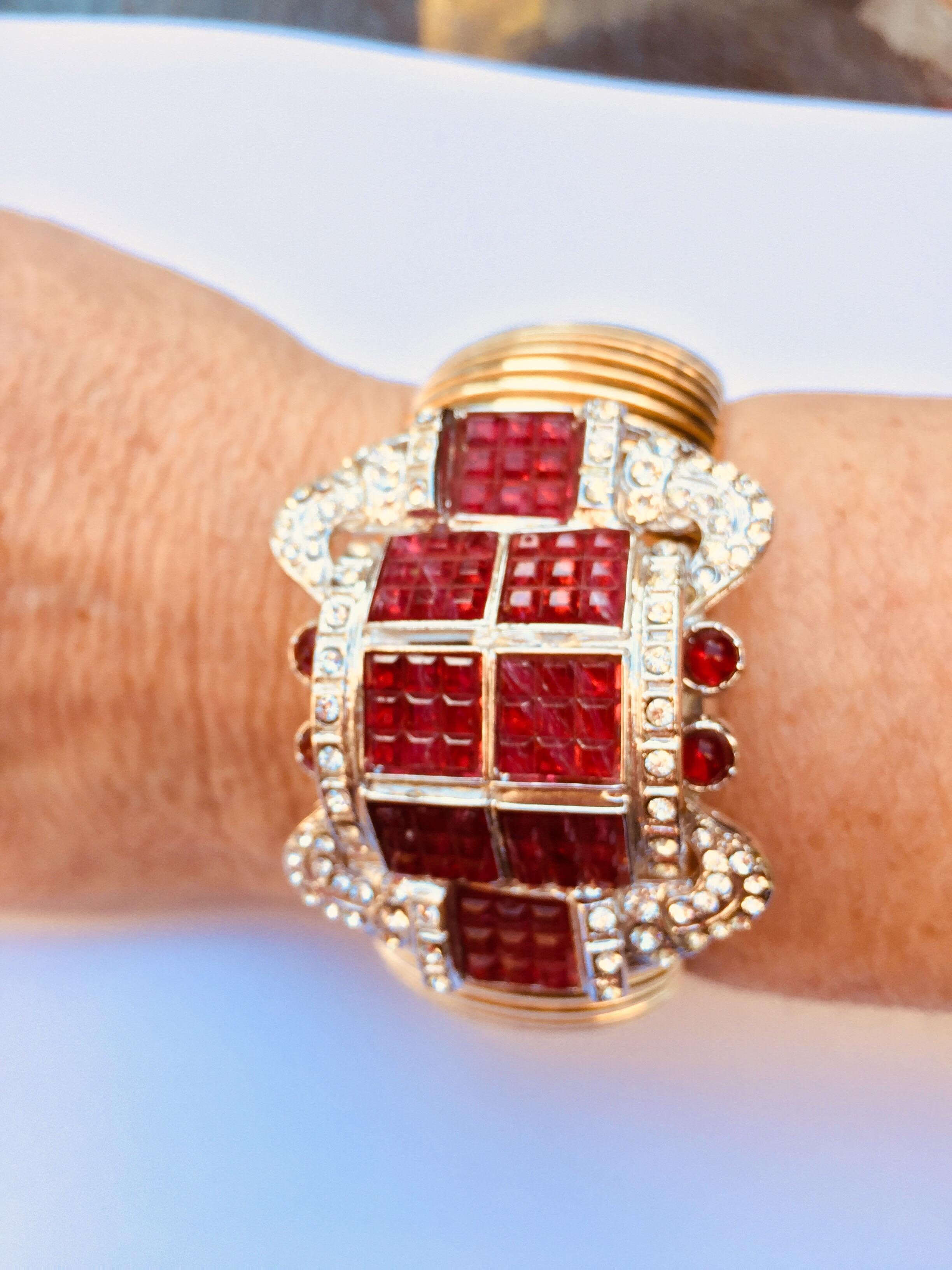 Italian Carlo Zini Tubogas Bracelet with Red Strass and Crystal